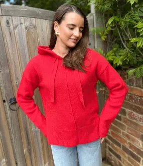 Red Relaxed Knitted Hooded Jumper Active Fit