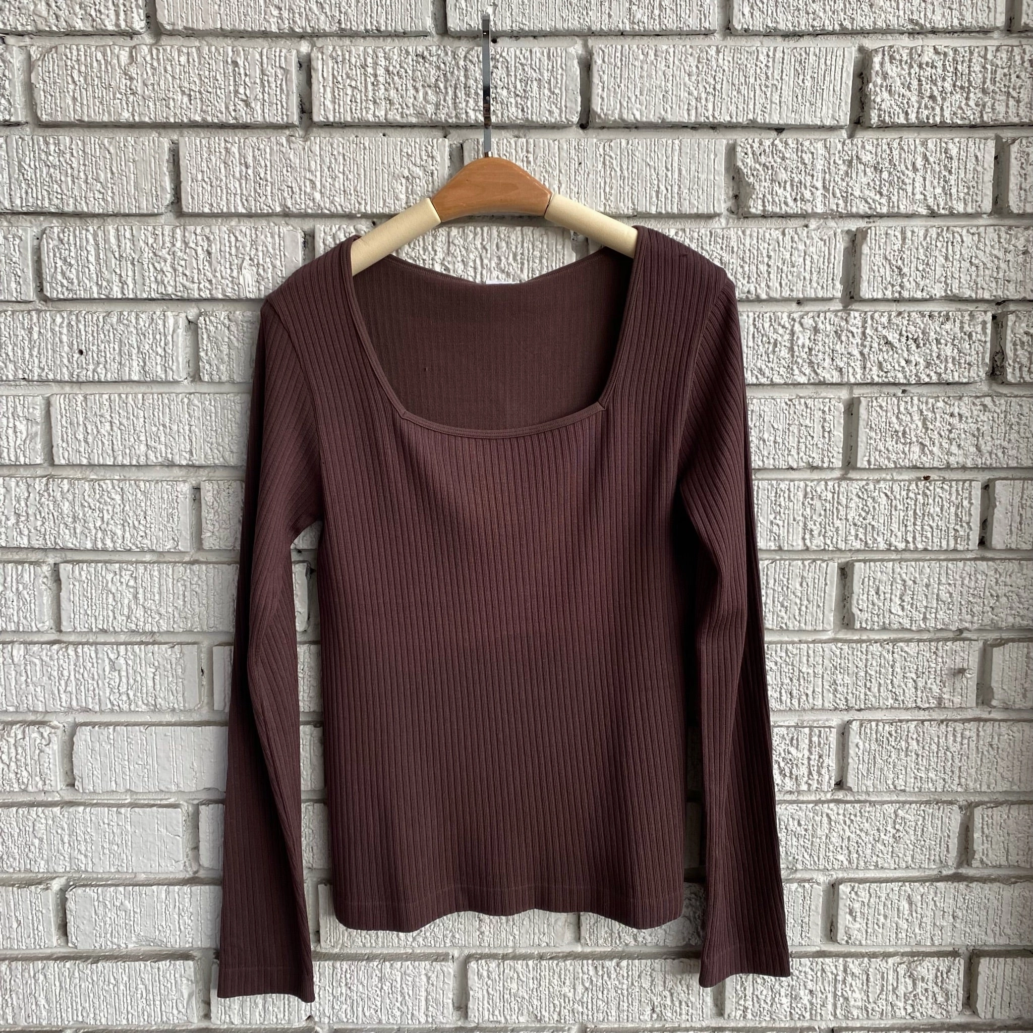 EDA Ribbed Square Neck Top Morning routine