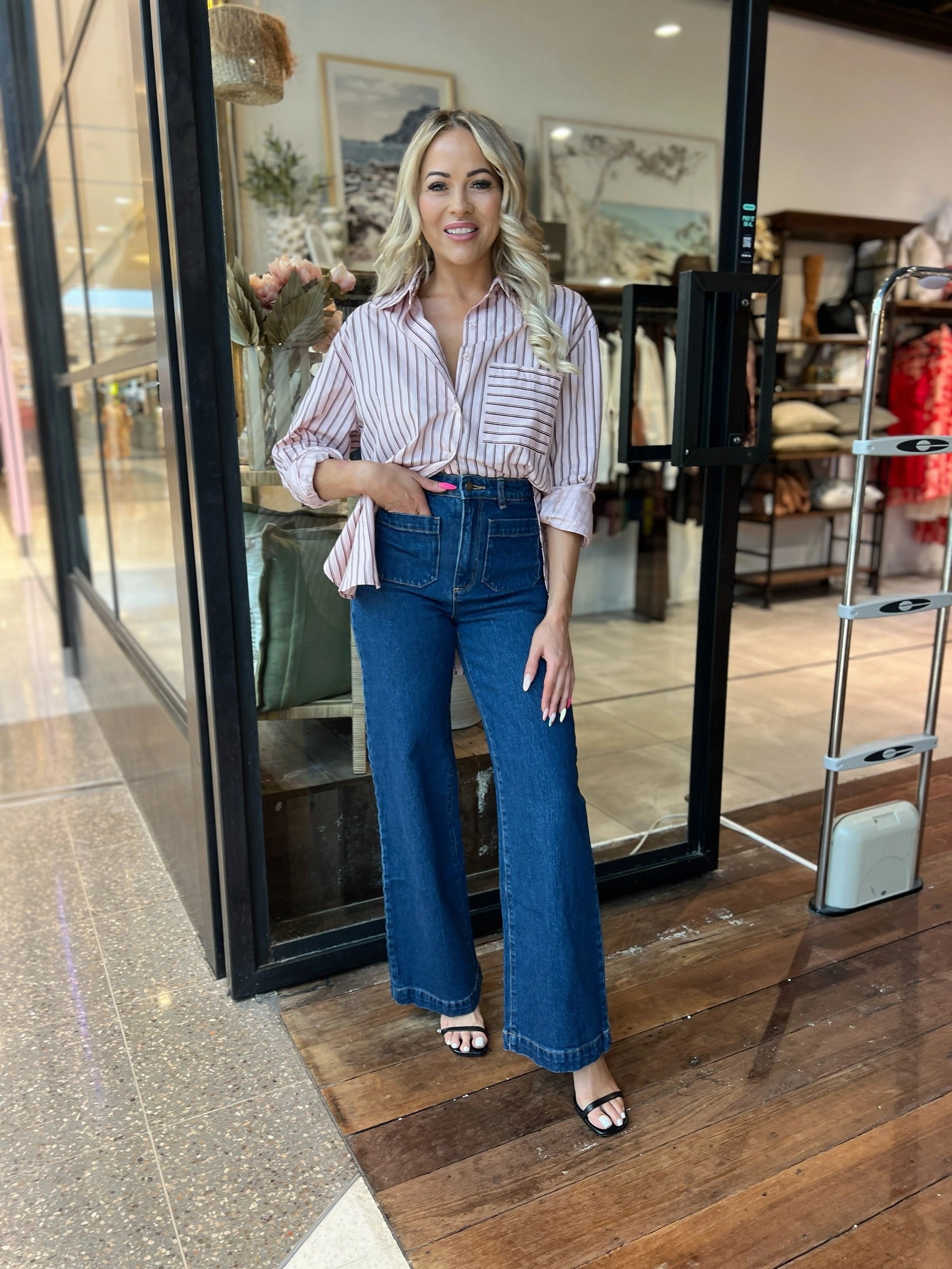 MultiPurposeUtility MultiLayer Stitching FRANCINE STRIPE SHIRT - BLUSH / CHOC