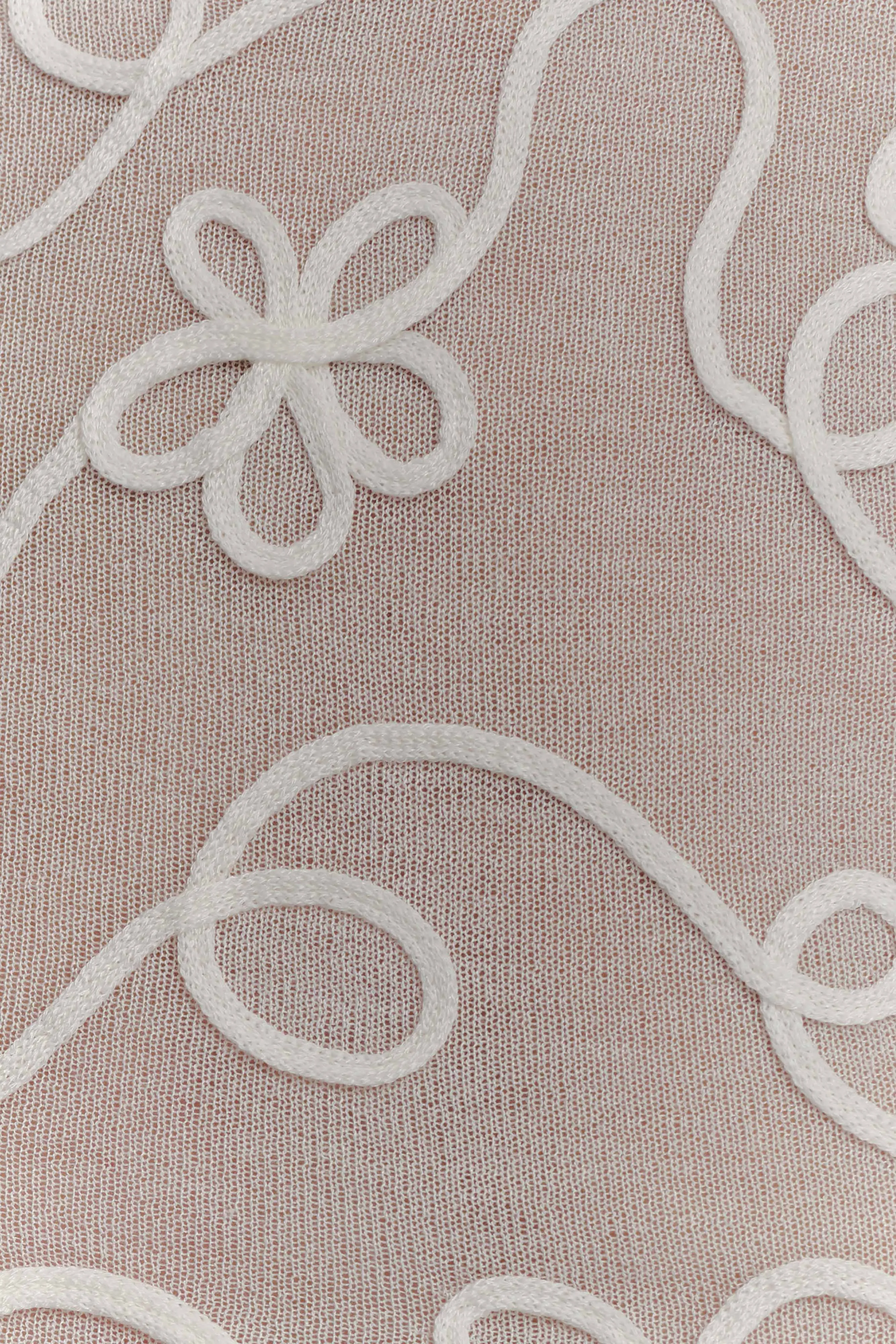 Contrast Stitching Omari Embroidery Long Sleeve Knit Top - Ivory