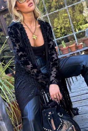 BuiltInLayer Stone Black Velvet Burnout Kimono