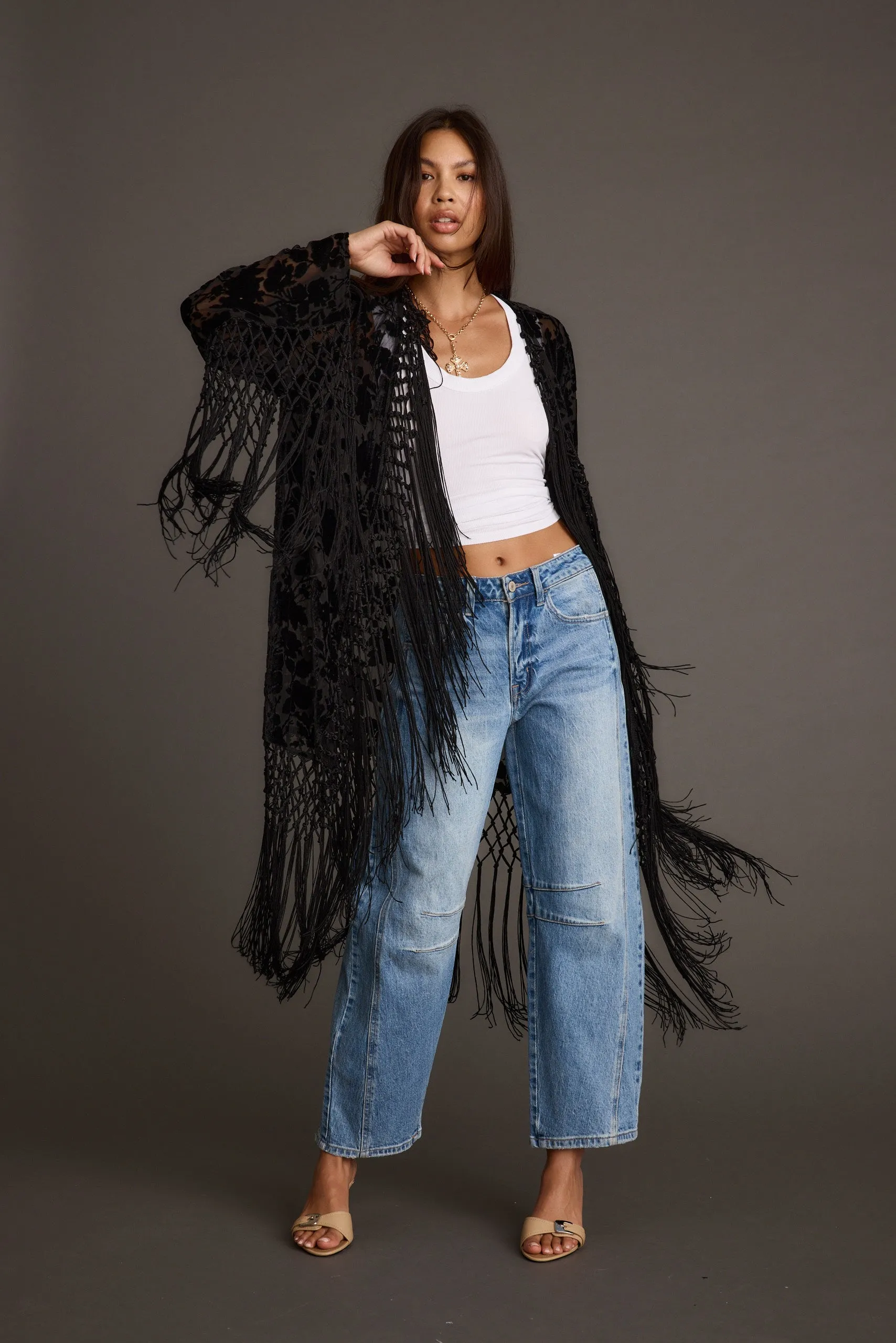 No Iron Fabric PreShrunk Fabric Stone Black Velvet Burnout Kimono