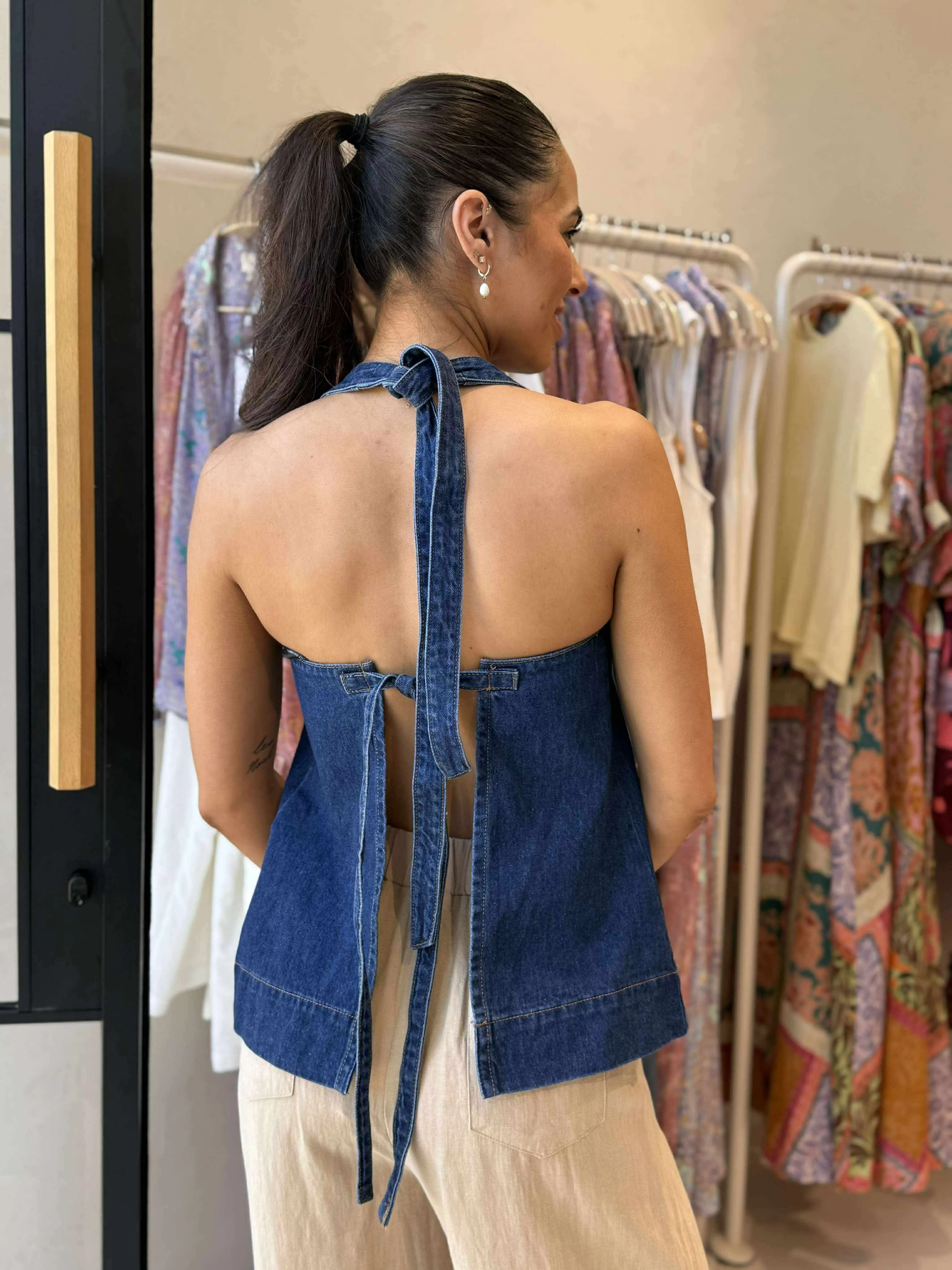 Eco Friendly Dye LENNI HALTER NECK TOP - DARK BLUE