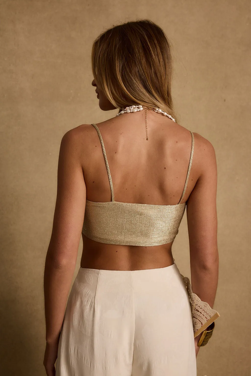 Toulouse Metallic Gold Crop Top Ergonomic Cut Stretchy Top