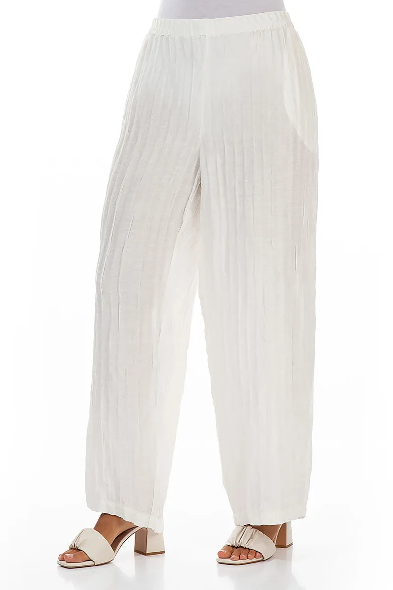 Durable Stitching Flared bottom Straight Crinkled Off White Trousers