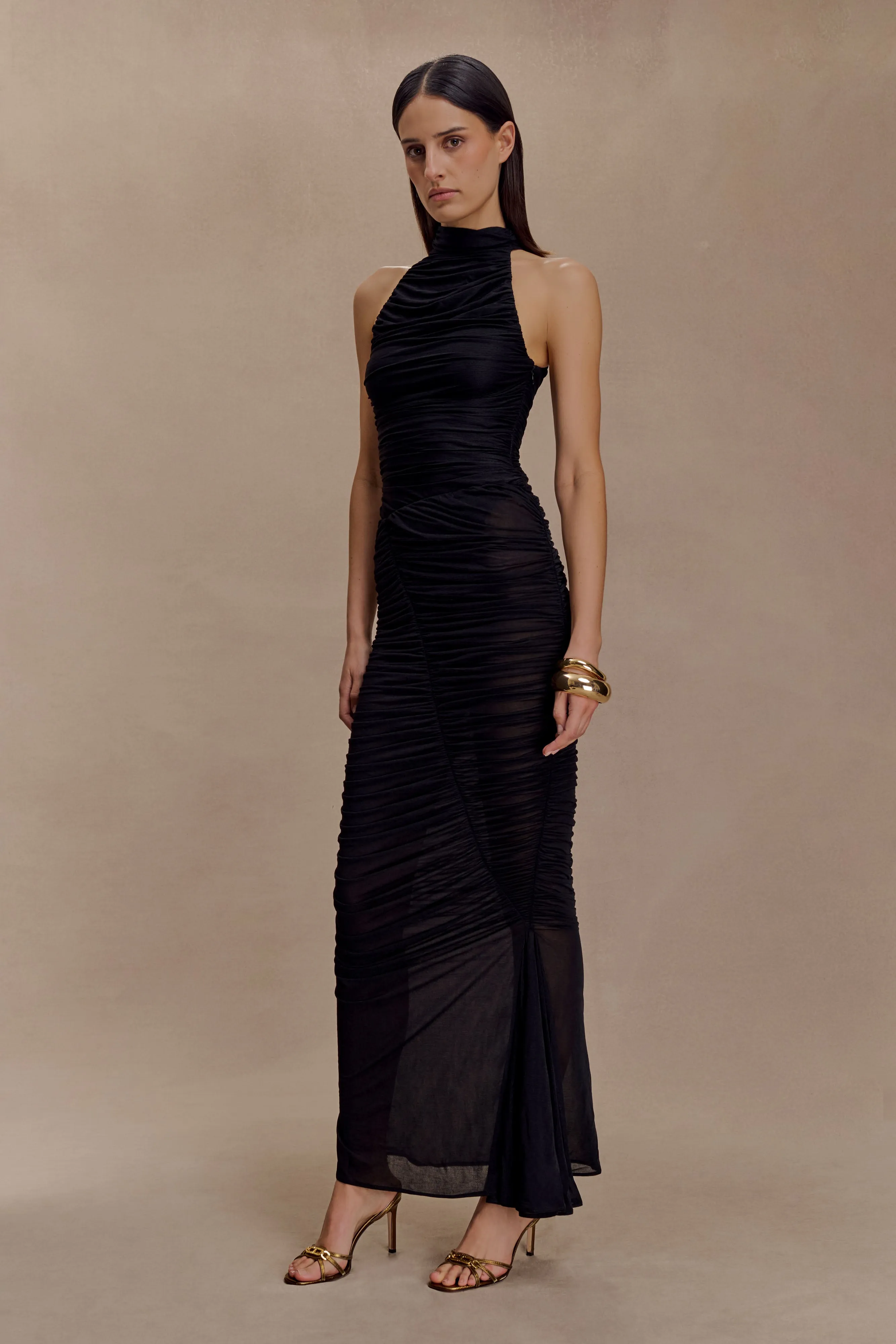 Essential Wearable Built-in shorts Matilda Ruched Mesh Maxi Skirt - Black