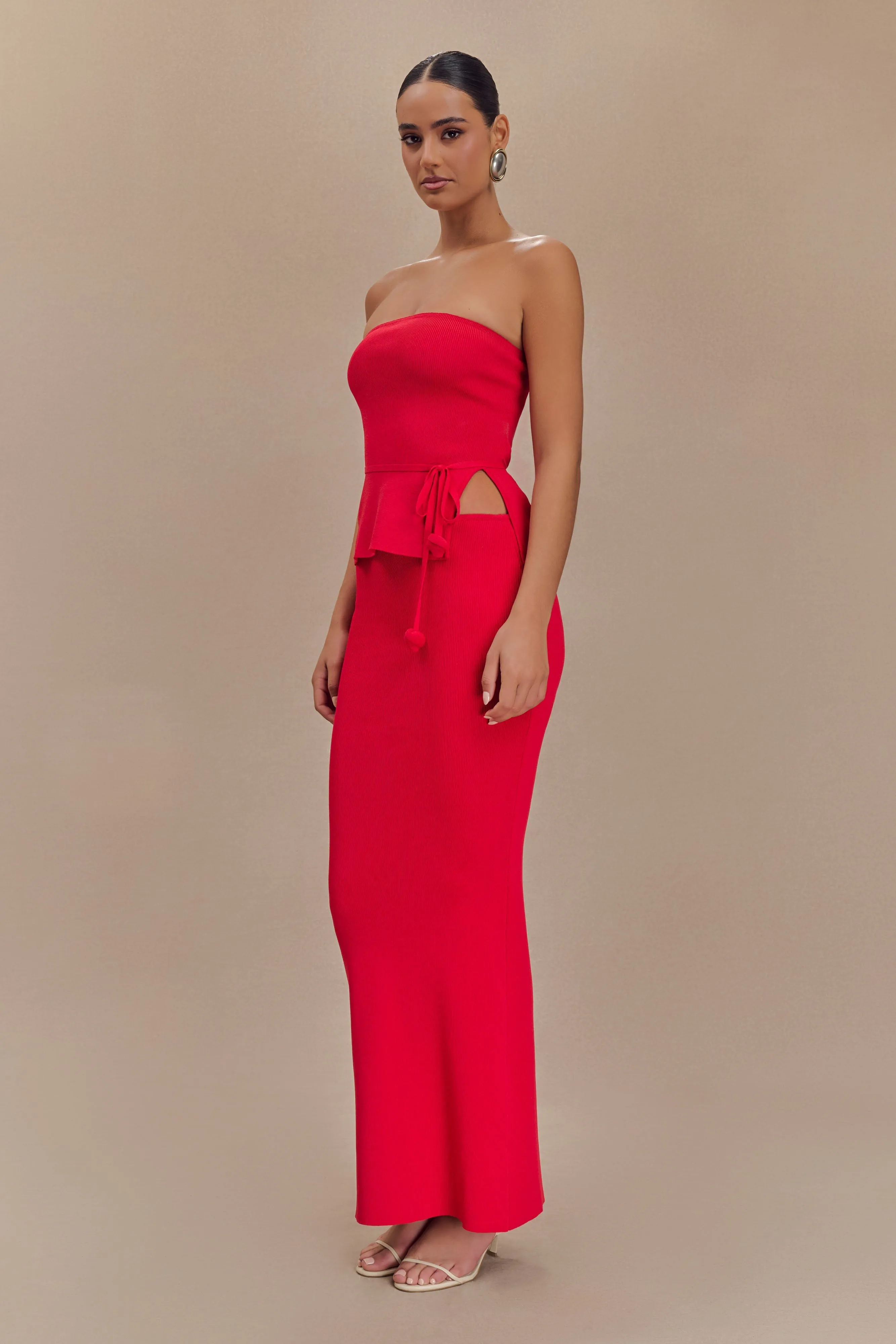 Smart Utility MoistureWickingFabric Keaton Fishtail Knit Maxi Skirt - Red