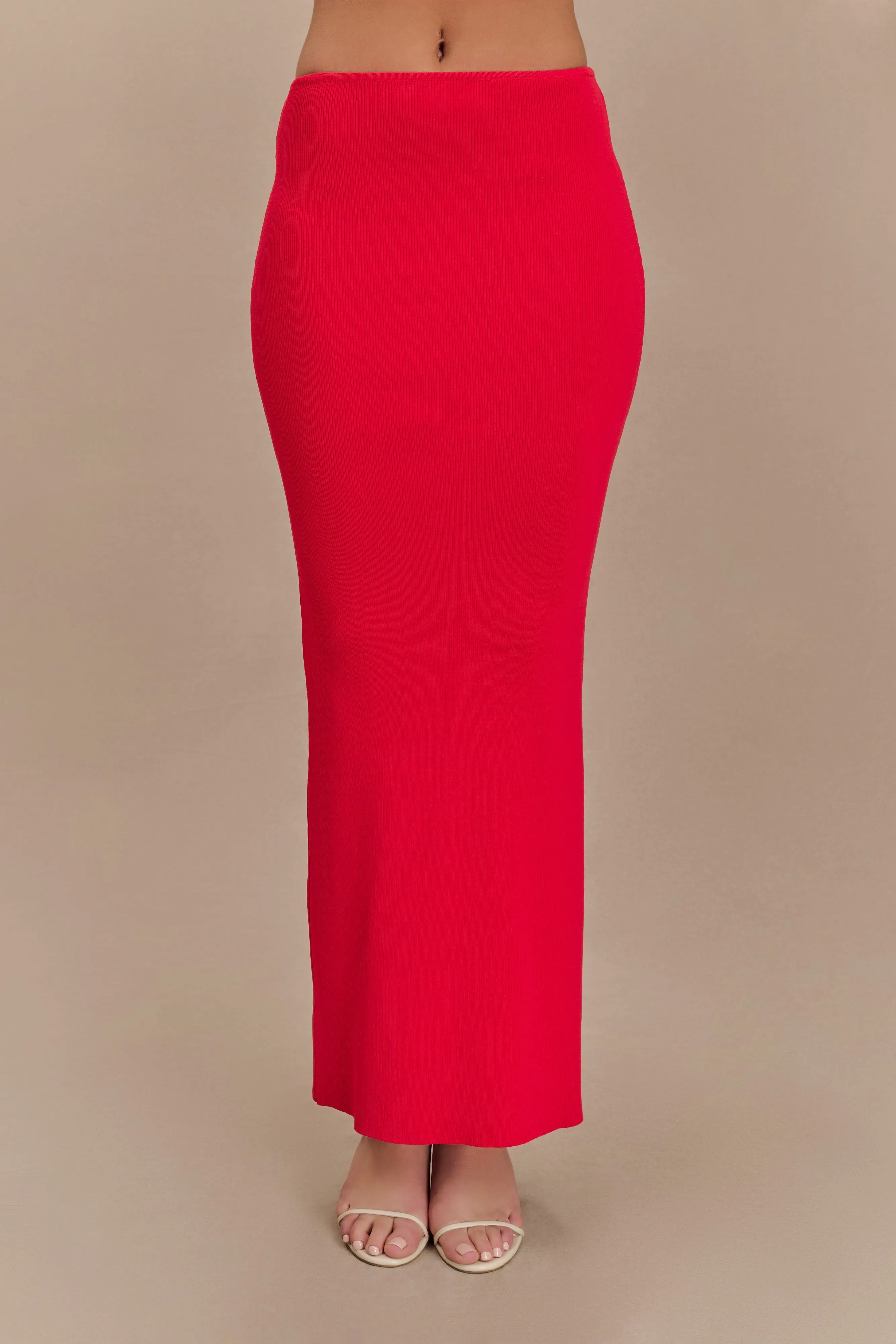 Quick-Dry Fabric Flattering Shape Keaton Fishtail Knit Maxi Skirt - Red