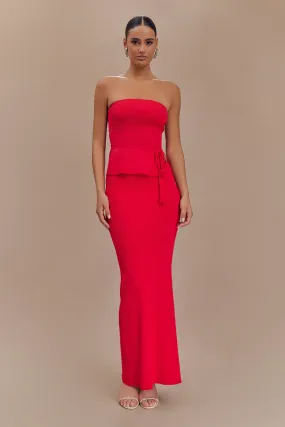 Keaton Fishtail Knit Maxi Skirt - Red Tough Build Timeless Style