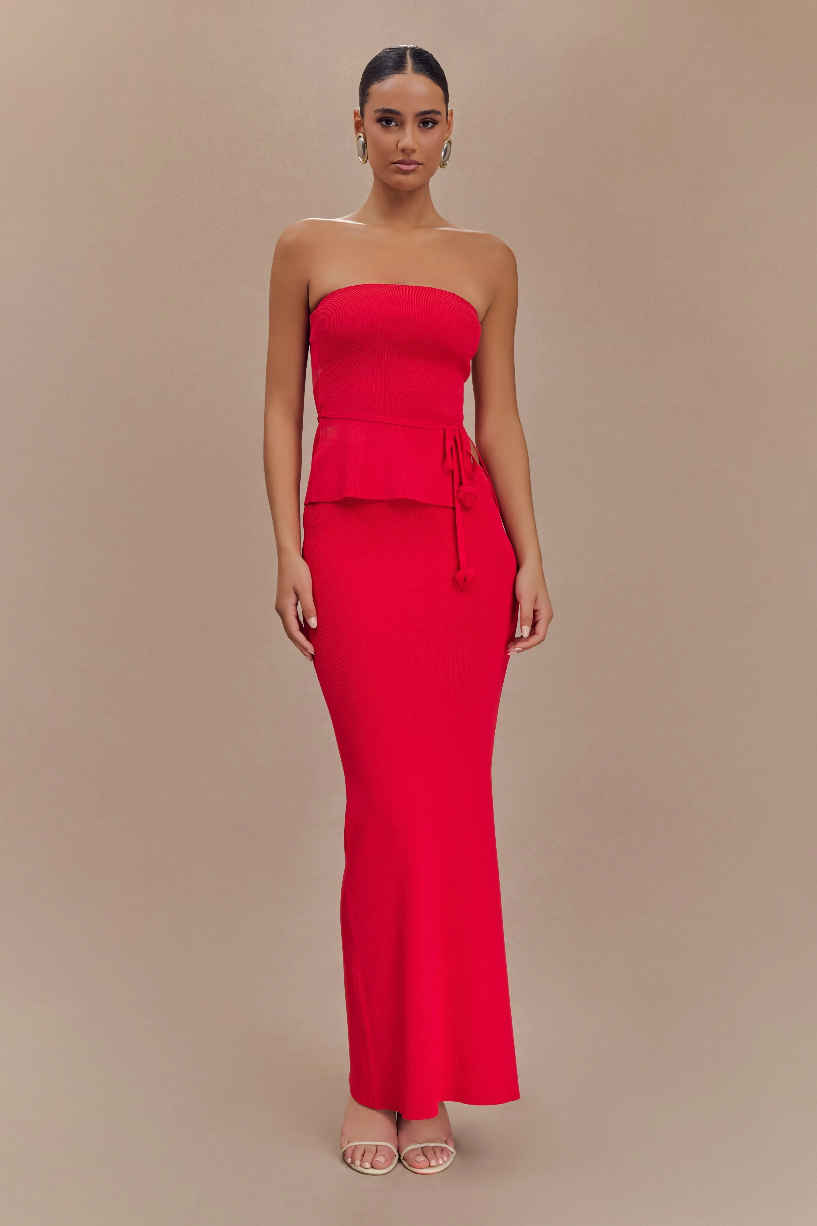 Keaton Fishtail Knit Maxi Skirt - Red Tough Build Timeless Style