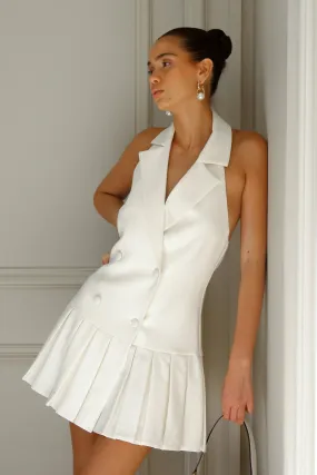 Antoinette Pleated Mini Dress - Ivory Silky Shine