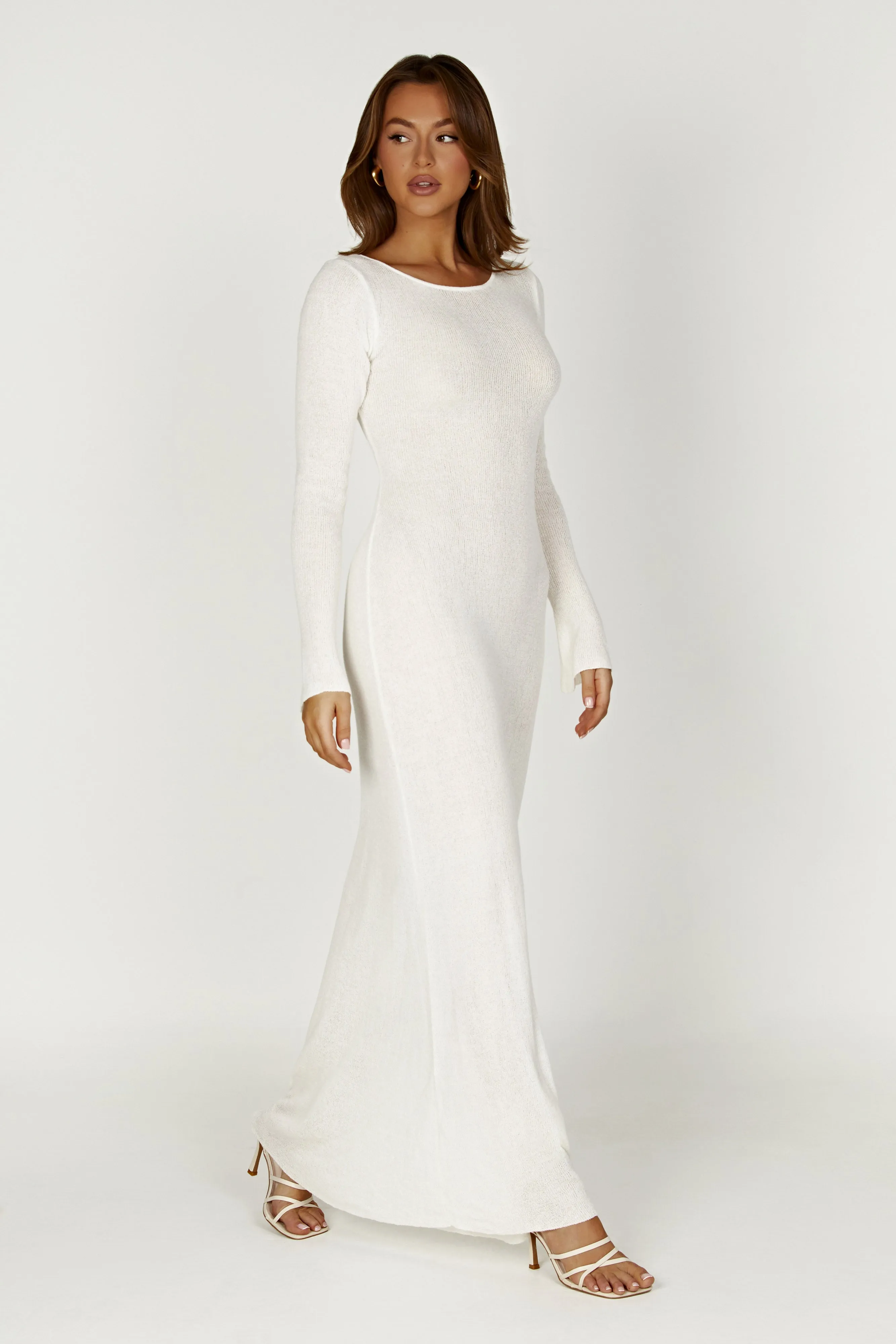 Talia Maxi Open Back Knit Dress - Ivory knee-length