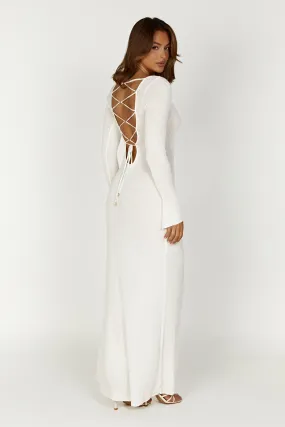 Talia Maxi Open Back Knit Dress - Ivory Travel Fit Statement-Print