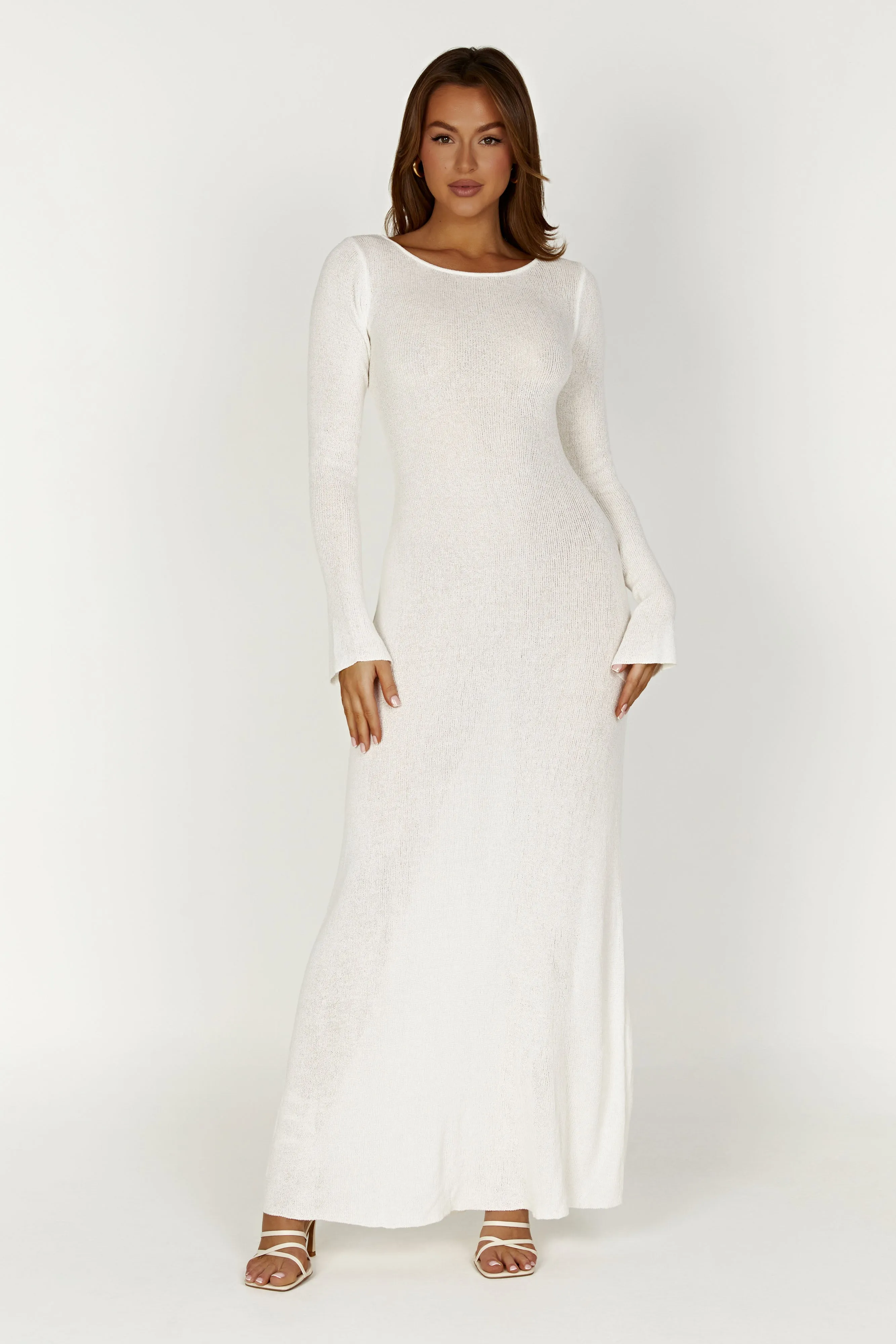 Feminine full-length gown Back-Zip Talia Maxi Open Back Knit Dress - Ivory