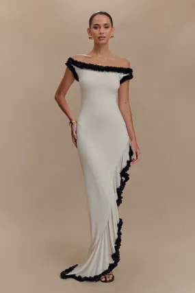 Arielle Off Shoulder Ruffle Midi Dress - Ivory/Black Modern and Stylish Layered Comfort Wear