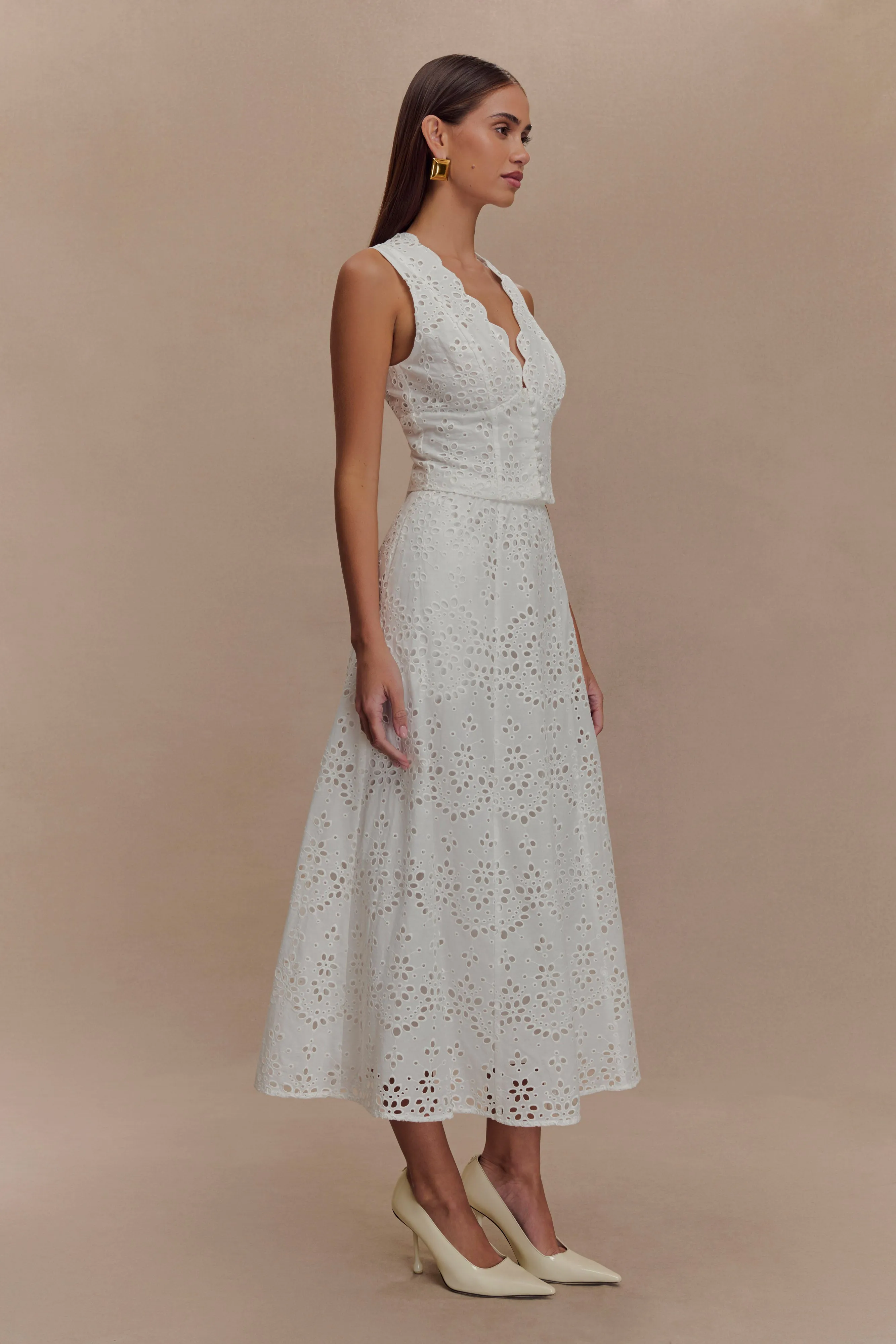 Arla Sleeveless Broderie Top - White Breathable Construction Thermal Regulation Technology