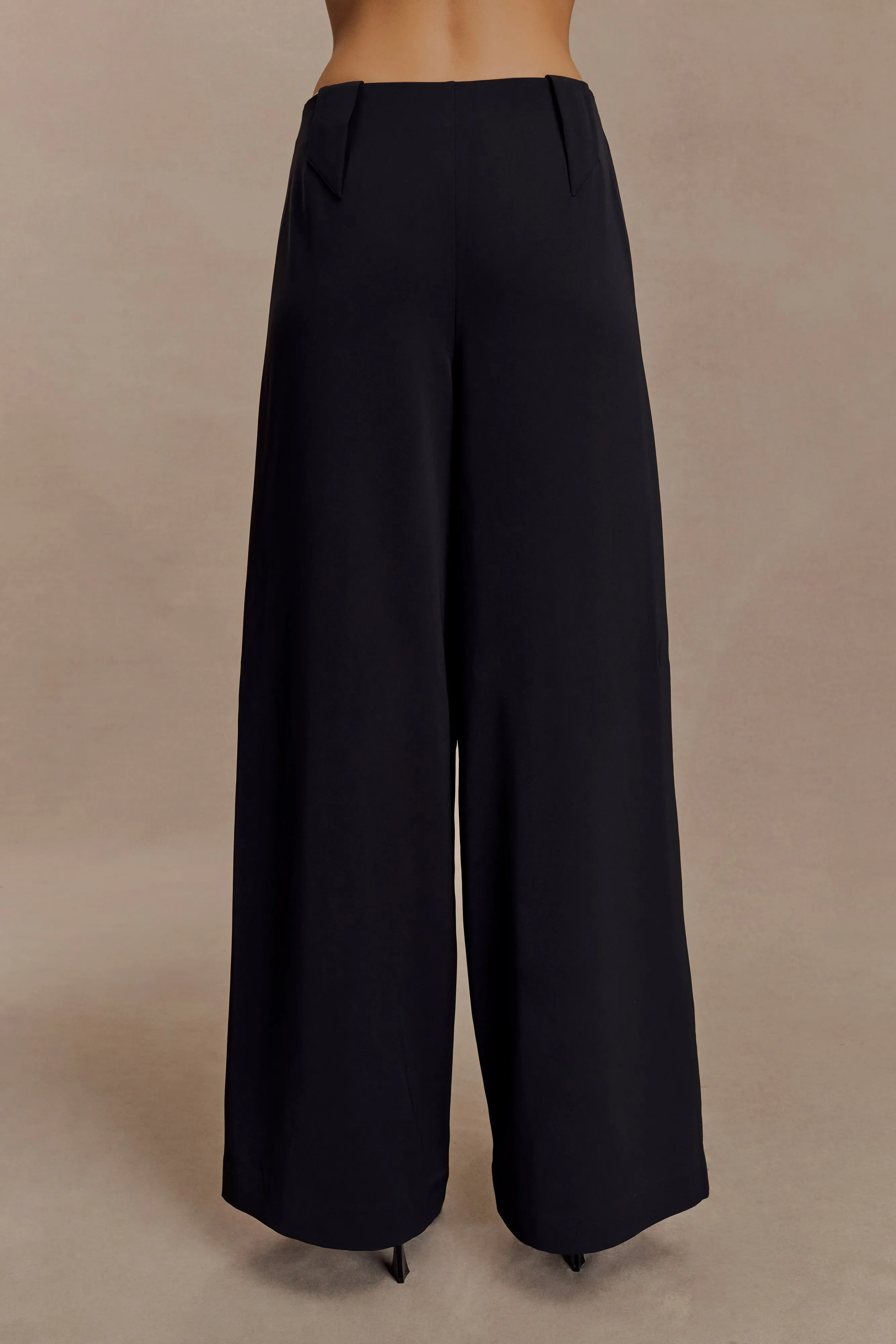 Arlo Wide Leg Suiting Trouser - Black AdjustableTabs No Wrinkle