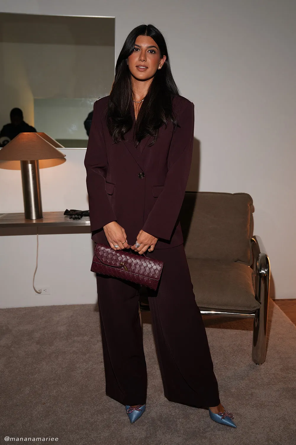 Arlo Wide Leg Suiting Trouser - Mahogany Breath Fit