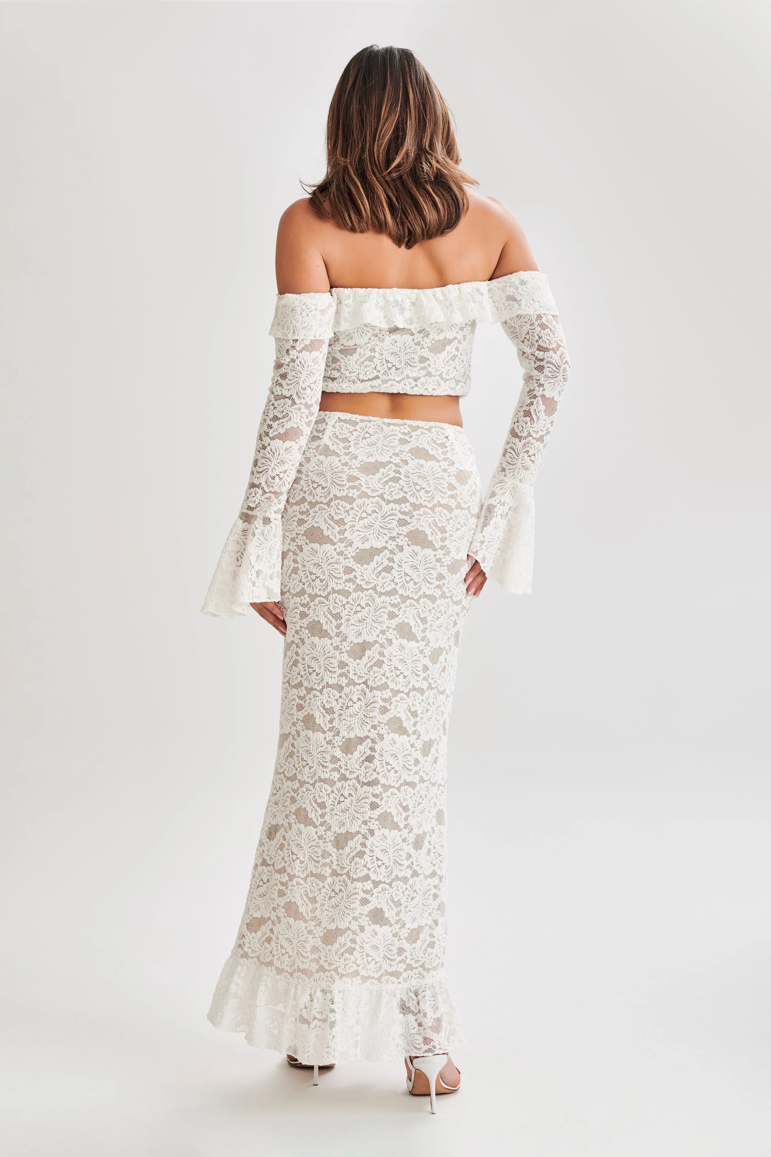 Core Cut Layer-Friendly Artemis Lace Plisse Maxi Skirt - Ivory