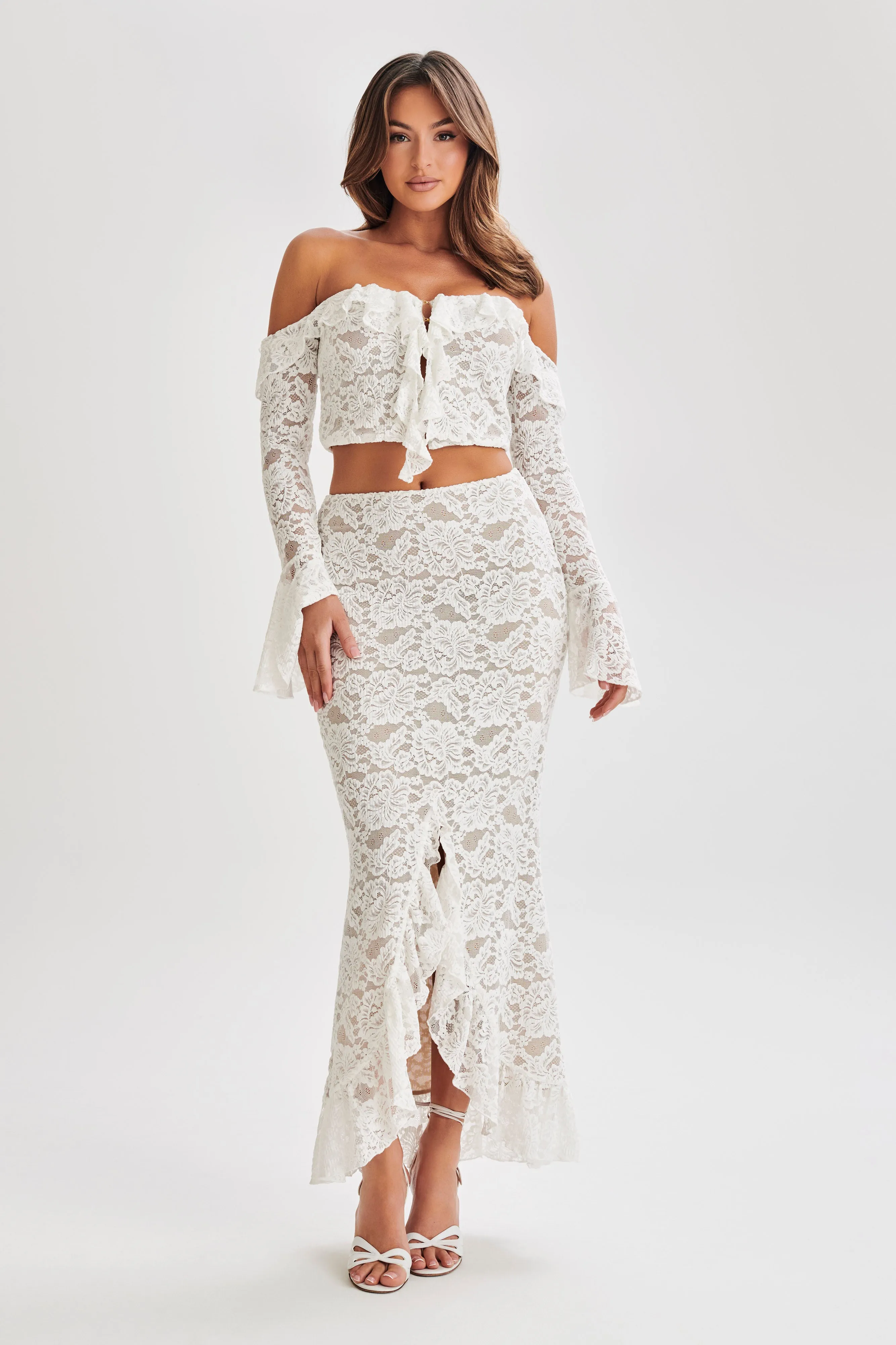 Artemis Lace Plisse Maxi Skirt - Ivory Relax Mode Comfortable Fit Wear
