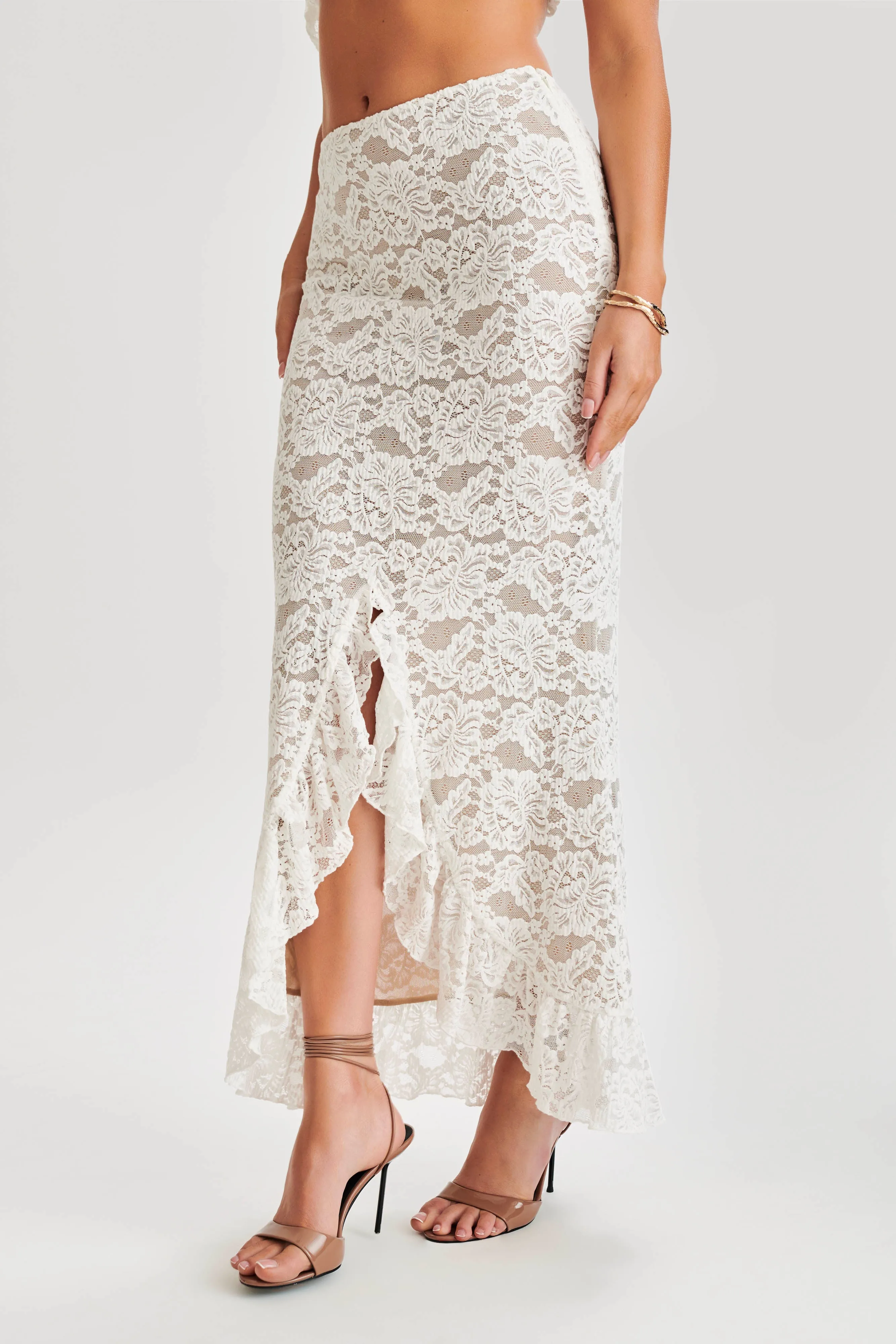 Artemis Lace Plisse Maxi Skirt - Ivory Stretch waistband Active Comfort Wear