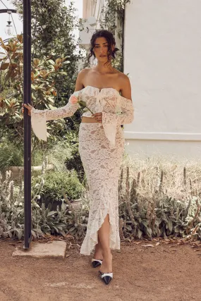 OrganicCottonBlend Functional Layer Artemis Lace Plisse Maxi Skirt - Ivory