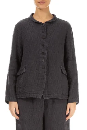 Buttoned Graphite Textured Linen Jacket Eco Conscious Production MoistureWickingTechnology