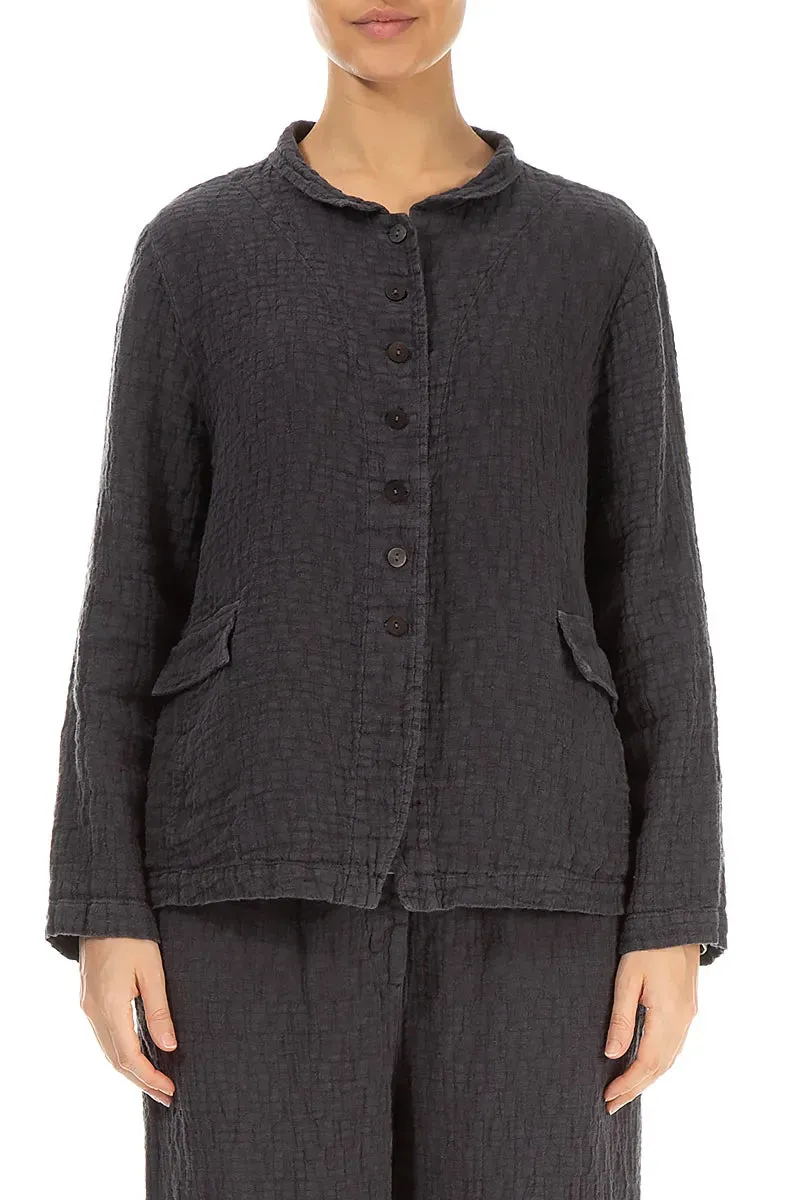 Buttoned Graphite Textured Linen Jacket Eco Conscious Production MoistureWickingTechnology