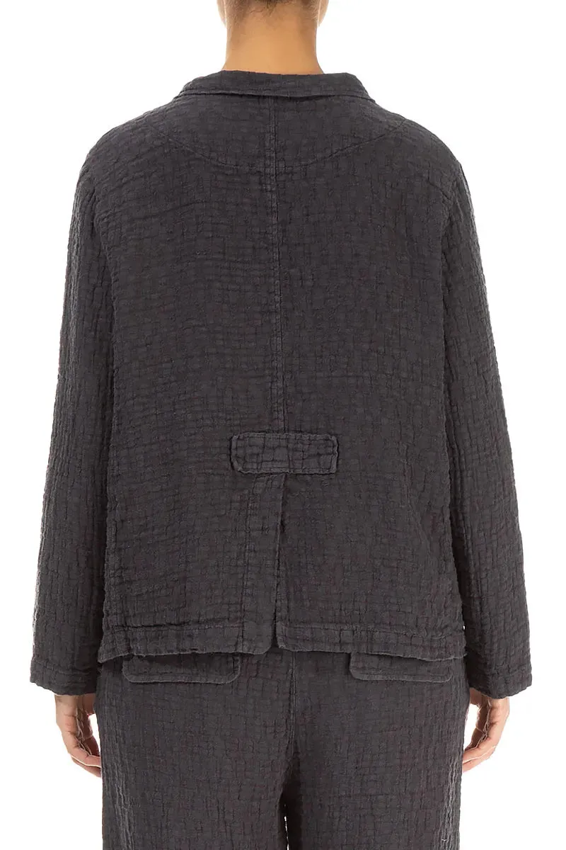 AntiStaticFinish Buttoned Graphite Textured Linen Jacket