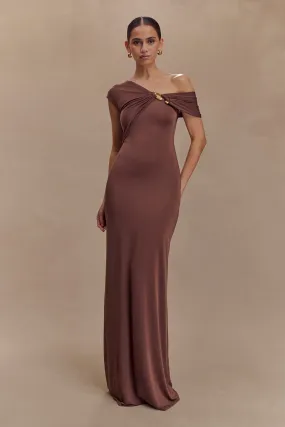 Ashford Asymmetrical Slinky Maxi Dress - Chocolate Classic Tailoring