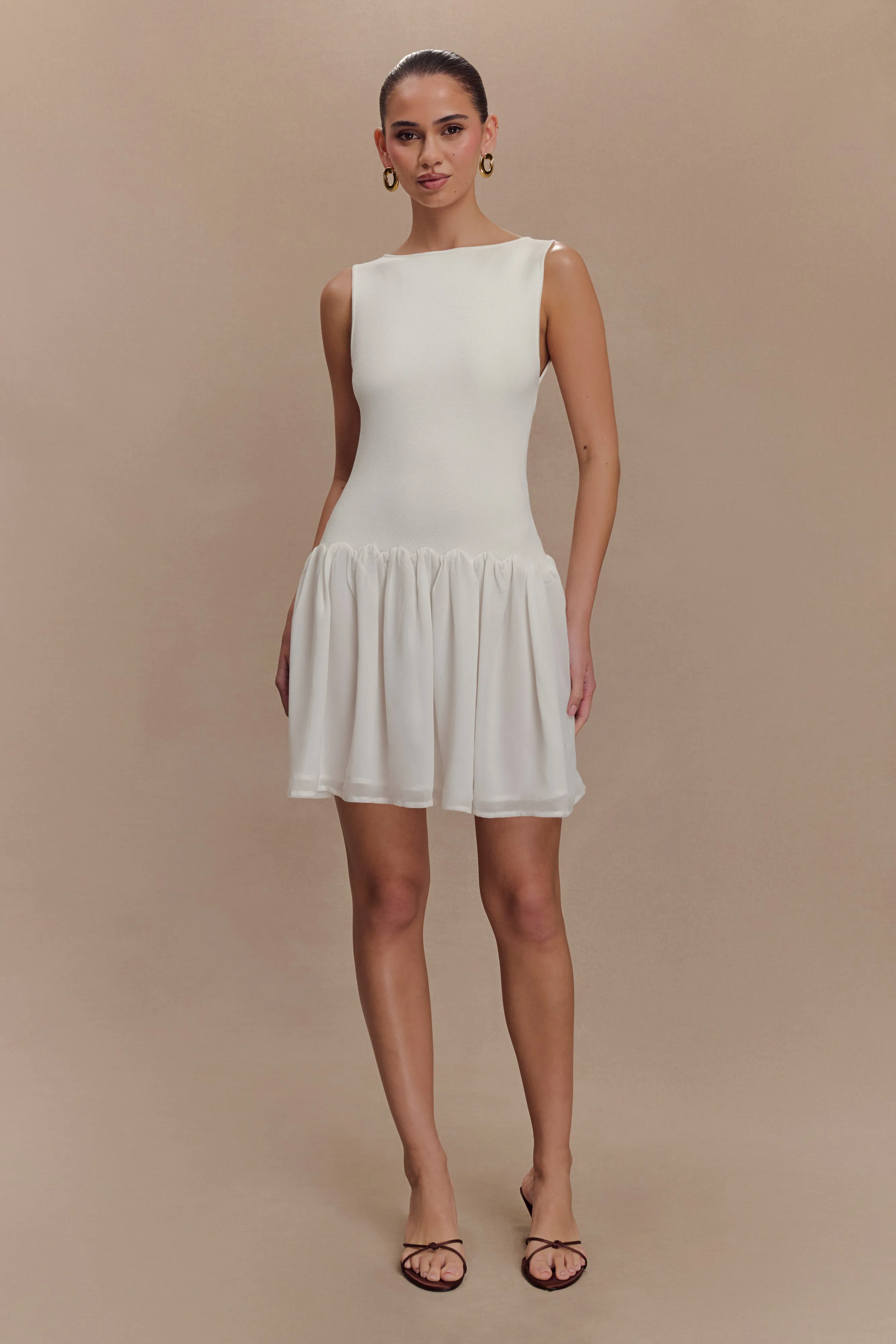 Ashleigh Knit And Chiffon Mini Dress - Ivory Relaxed Line