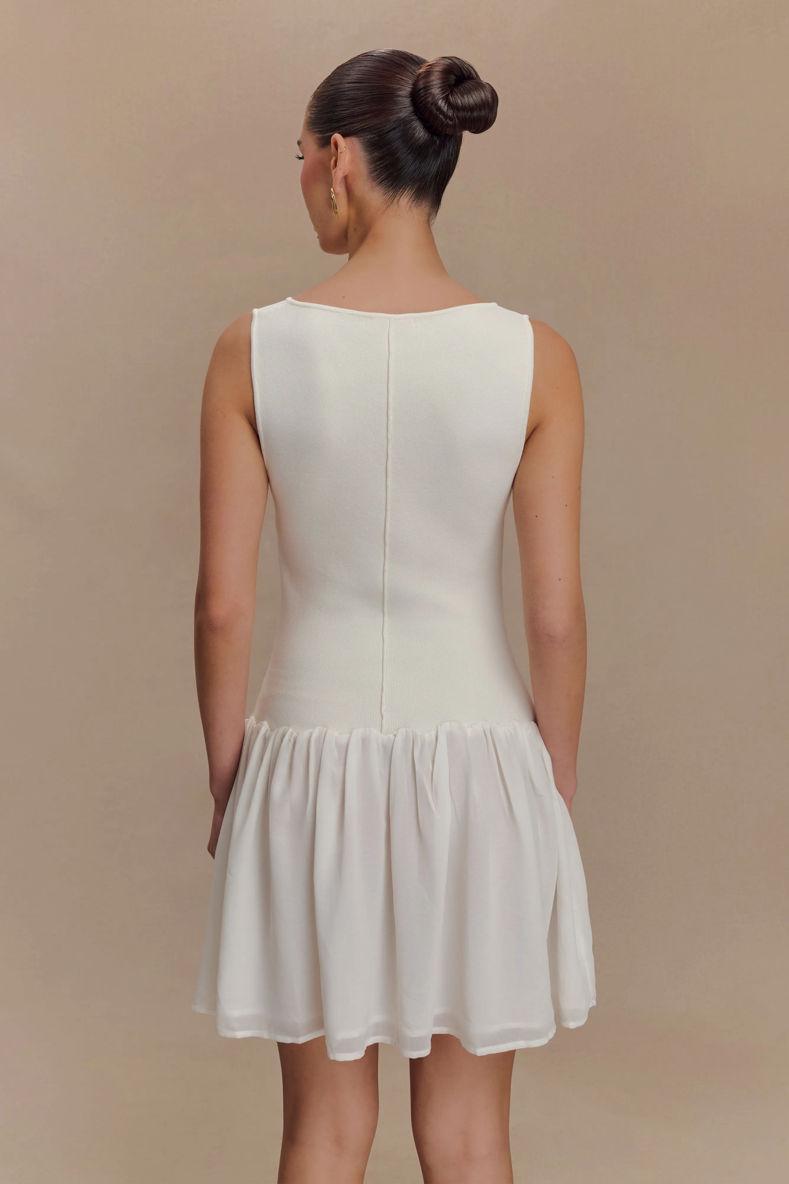 Ashleigh Knit And Chiffon Mini Dress - Ivory Slim Shape