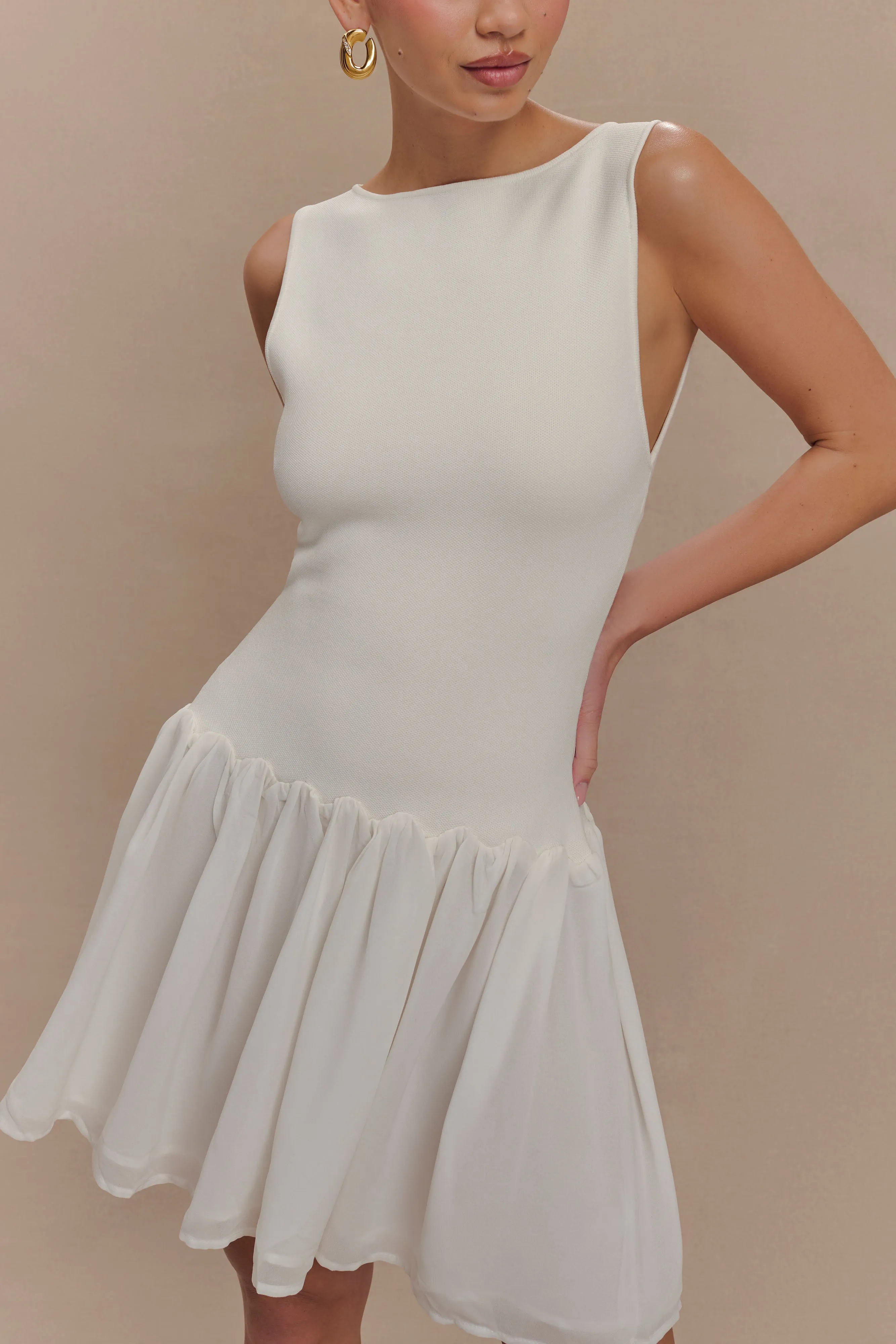 Tailored Mood Ashleigh Knit And Chiffon Mini Dress - Ivory