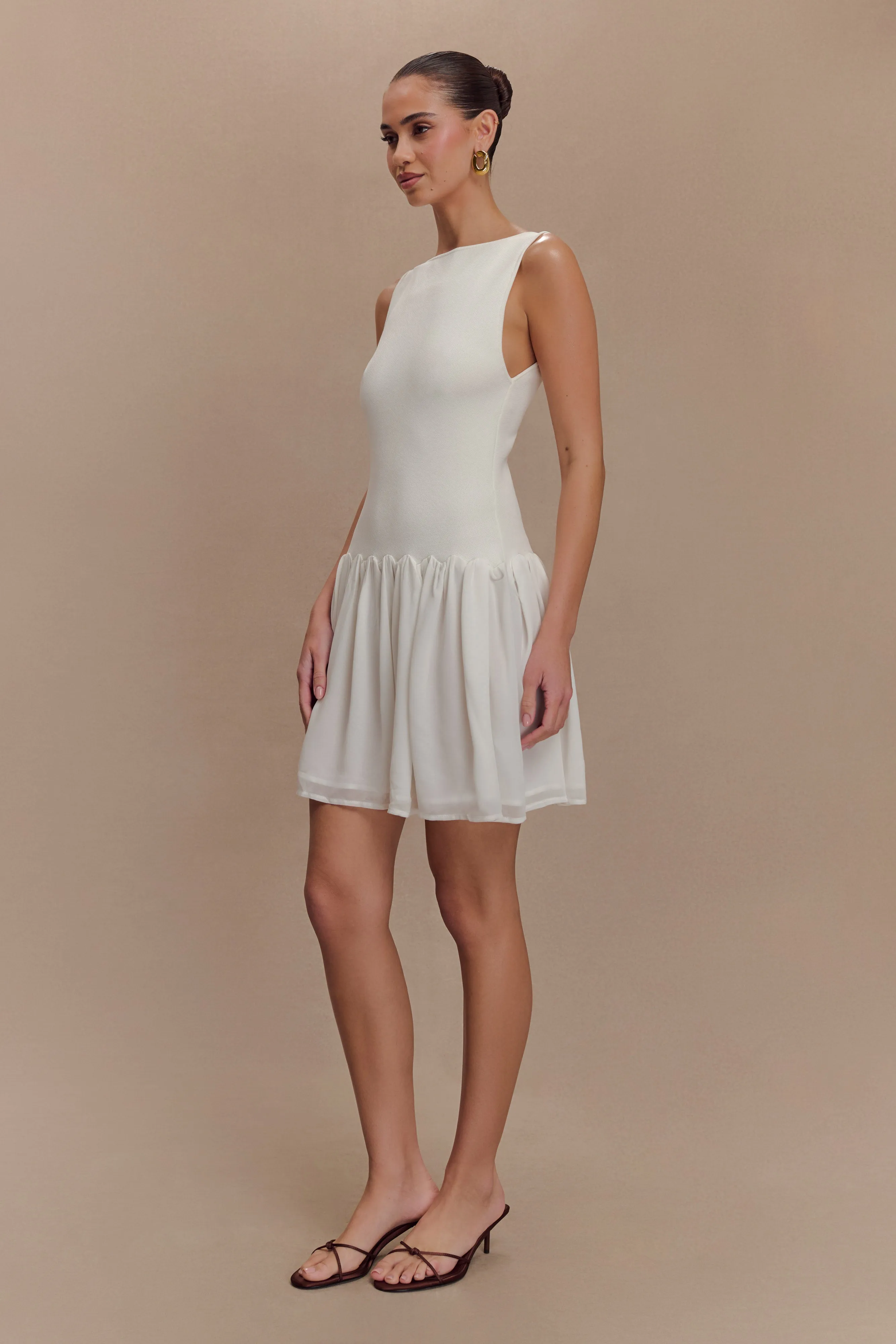 Ashleigh Knit And Chiffon Mini Dress - Ivory Soft and Stylish