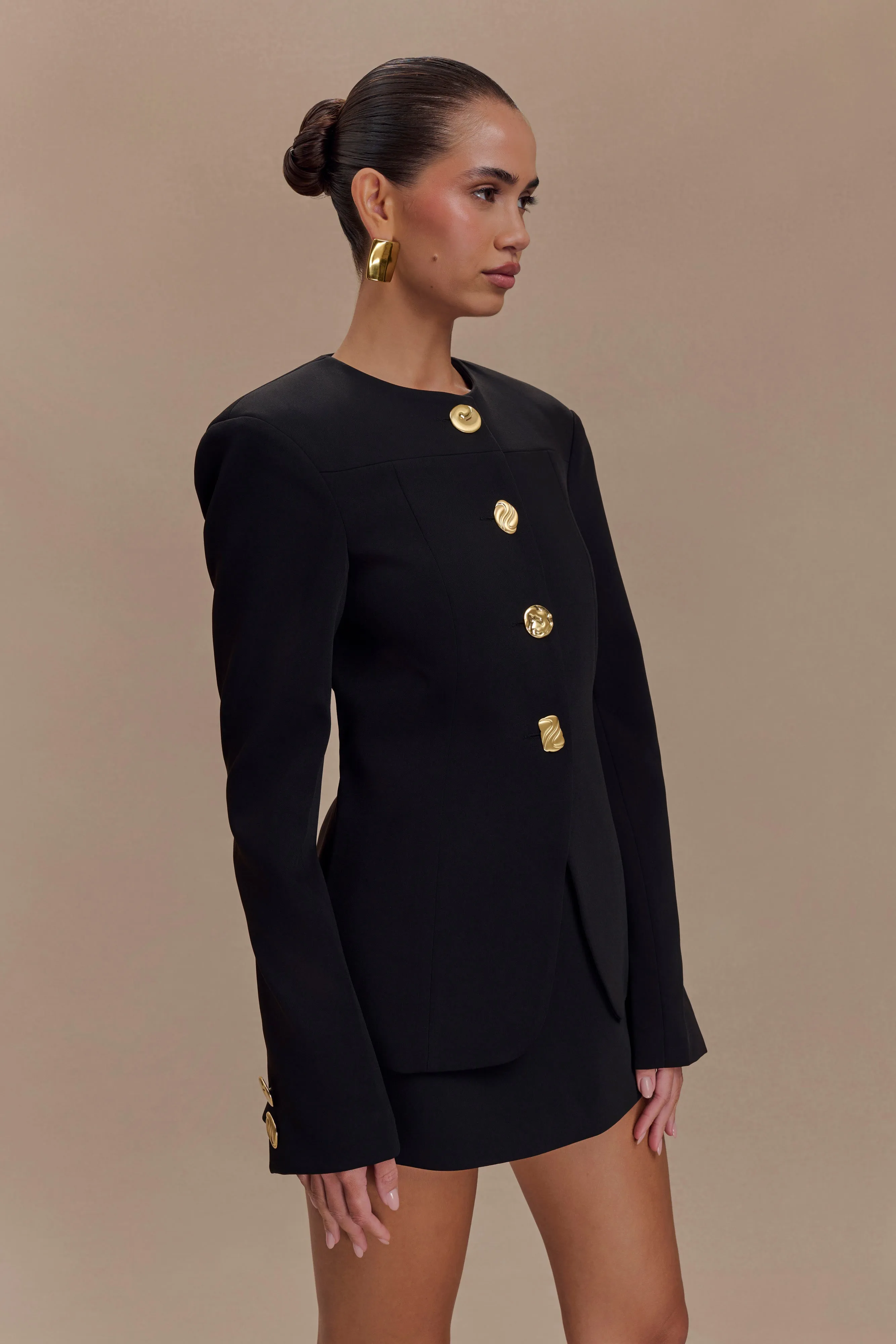 Asia Mixed Button Blazer - Black Notch Lapel