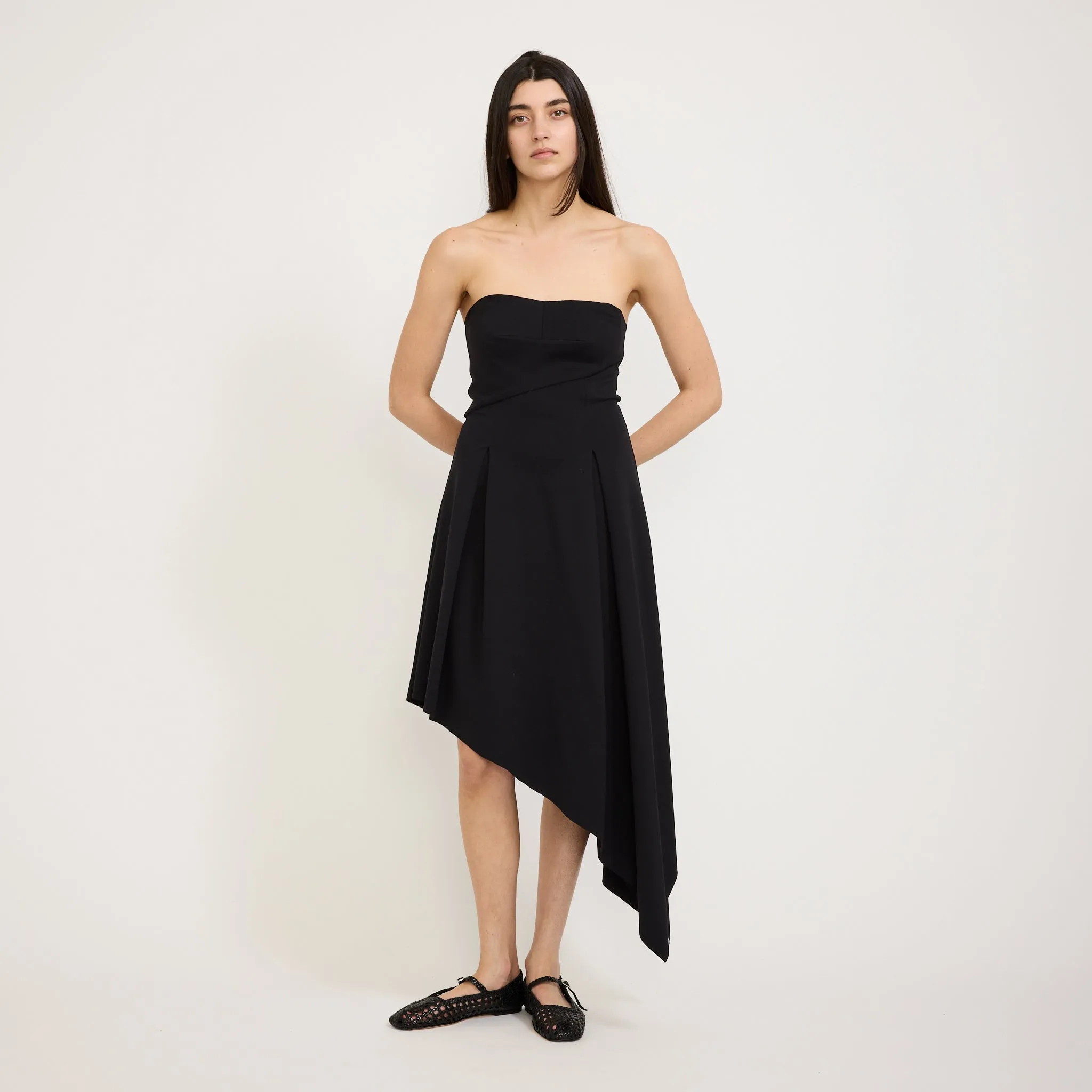 Jewel-Tone Asymmetric Strapless Dress Black