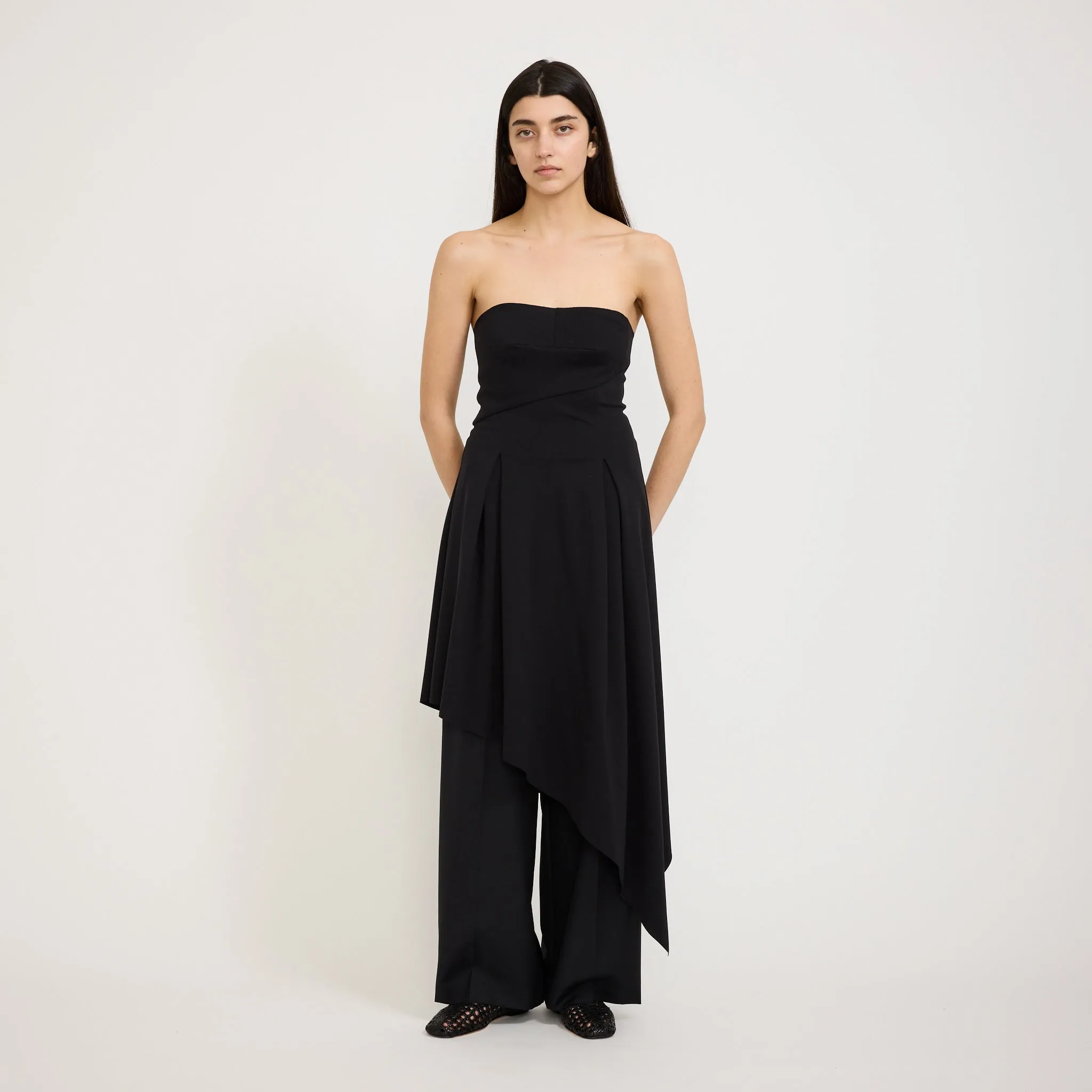 Asymmetric Strapless Dress Black Floral Swing Chill Base
