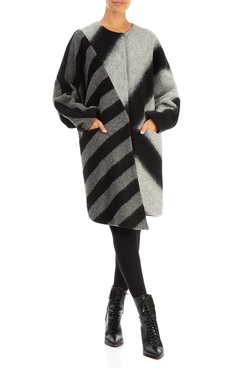 Asymmetric Striped Wool Coat Clean Jacket Detail