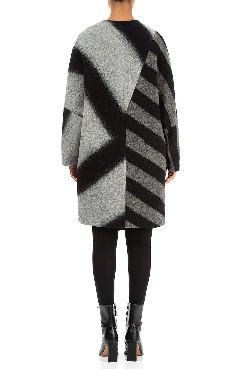 Convertible 2 In 1 Function Asymmetric Striped Wool Coat