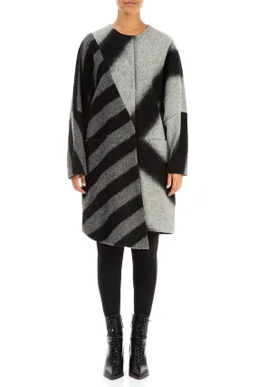 Asymmetric Striped Wool Coat Outdoor Style Staple Weatherproof Seams