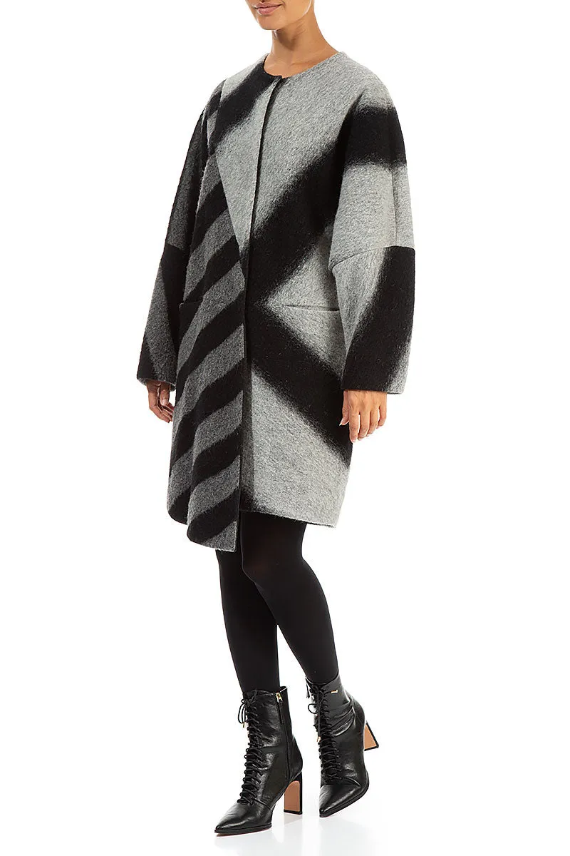 Asymmetric Striped Wool Coat OdorControlTreatment