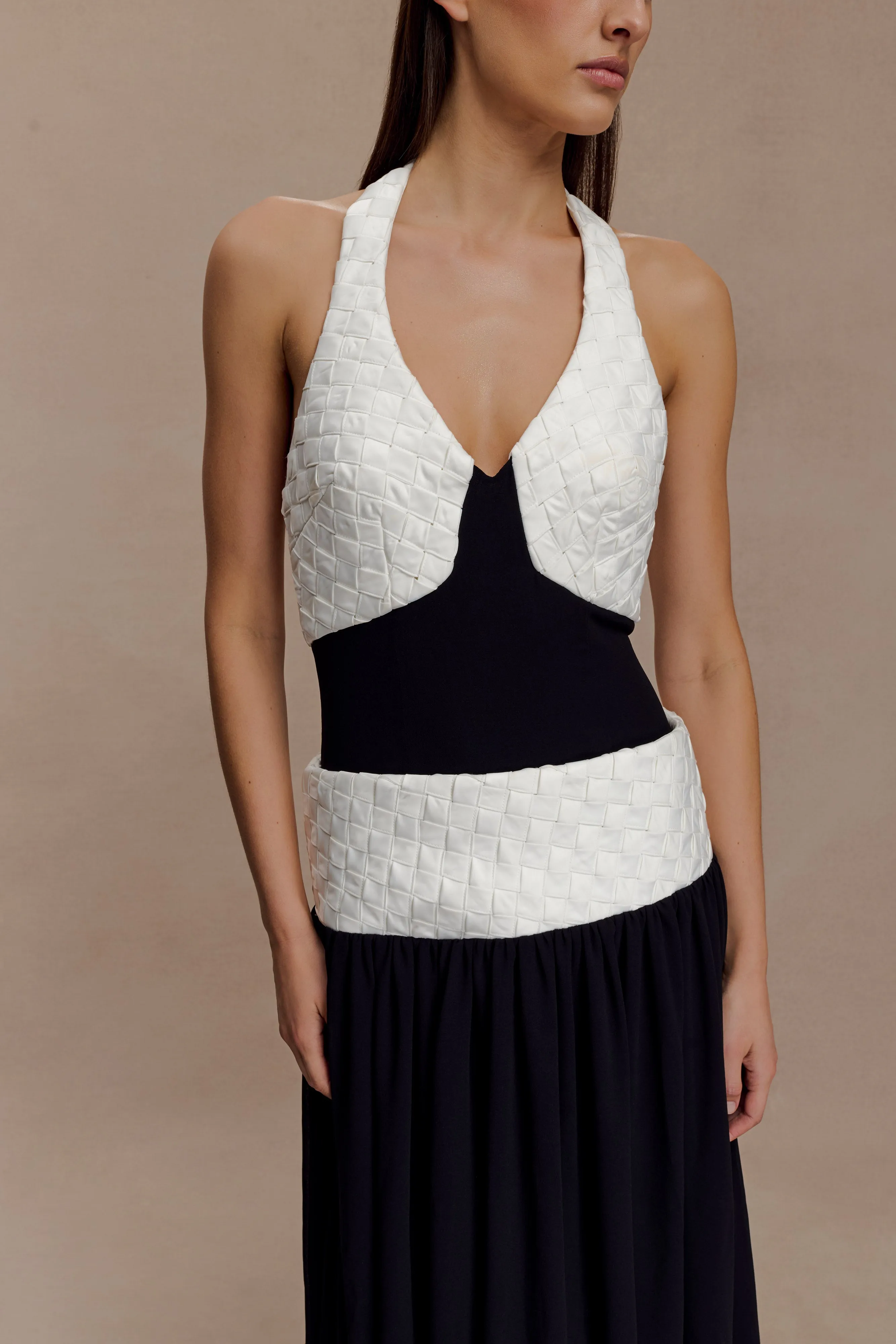 Celine Chiffon Maxi Dress - Black/White Soft Composition