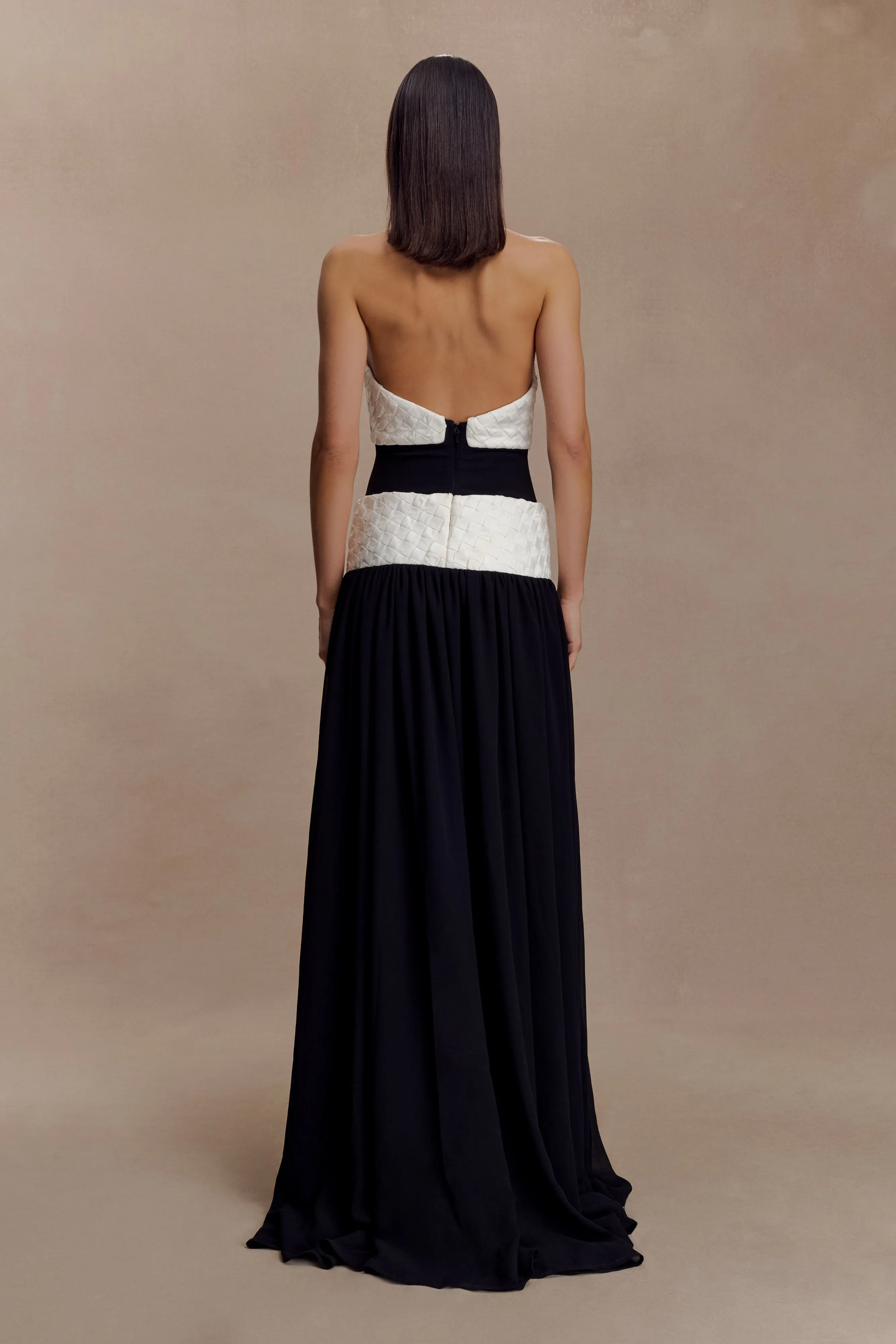 Celine Chiffon Maxi Dress - Black/White Hidden-Pocket
