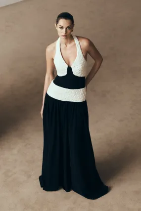 Bright Feel Back Detail Celine Chiffon Maxi Dress - Black/White