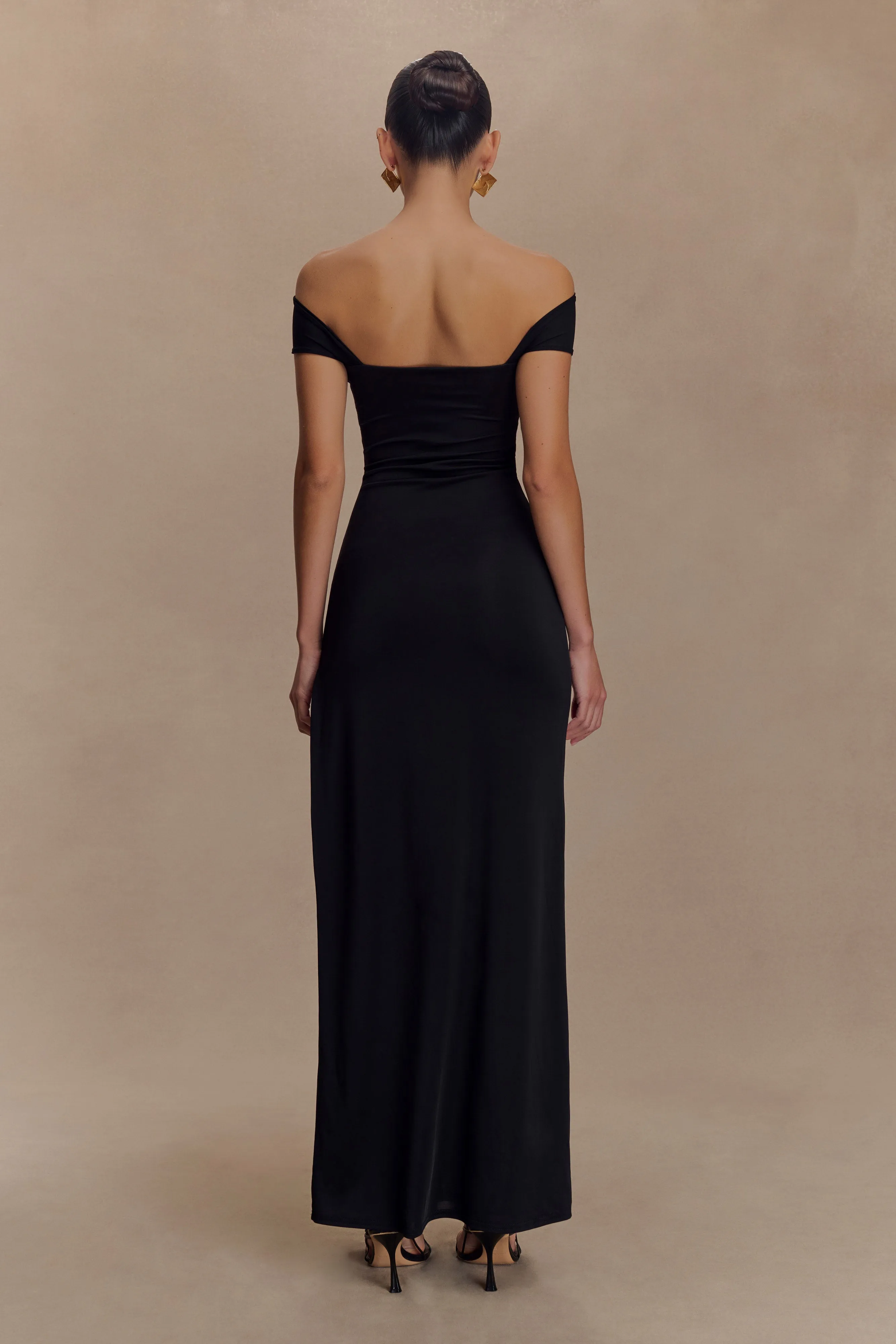 Coastal Chic Premium Quality Aurora Slinky And Mesh Split Maxi Dress - Black