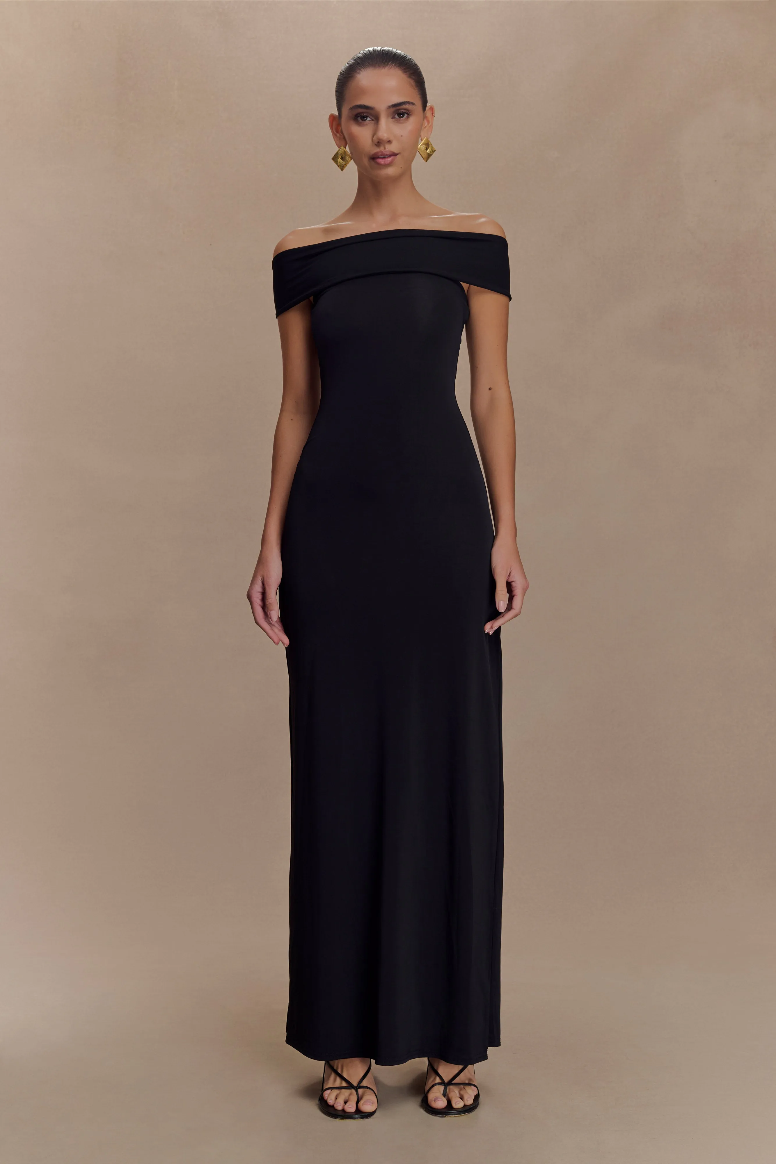 Vibrant Layer Aurora Slinky And Mesh Split Maxi Dress - Black