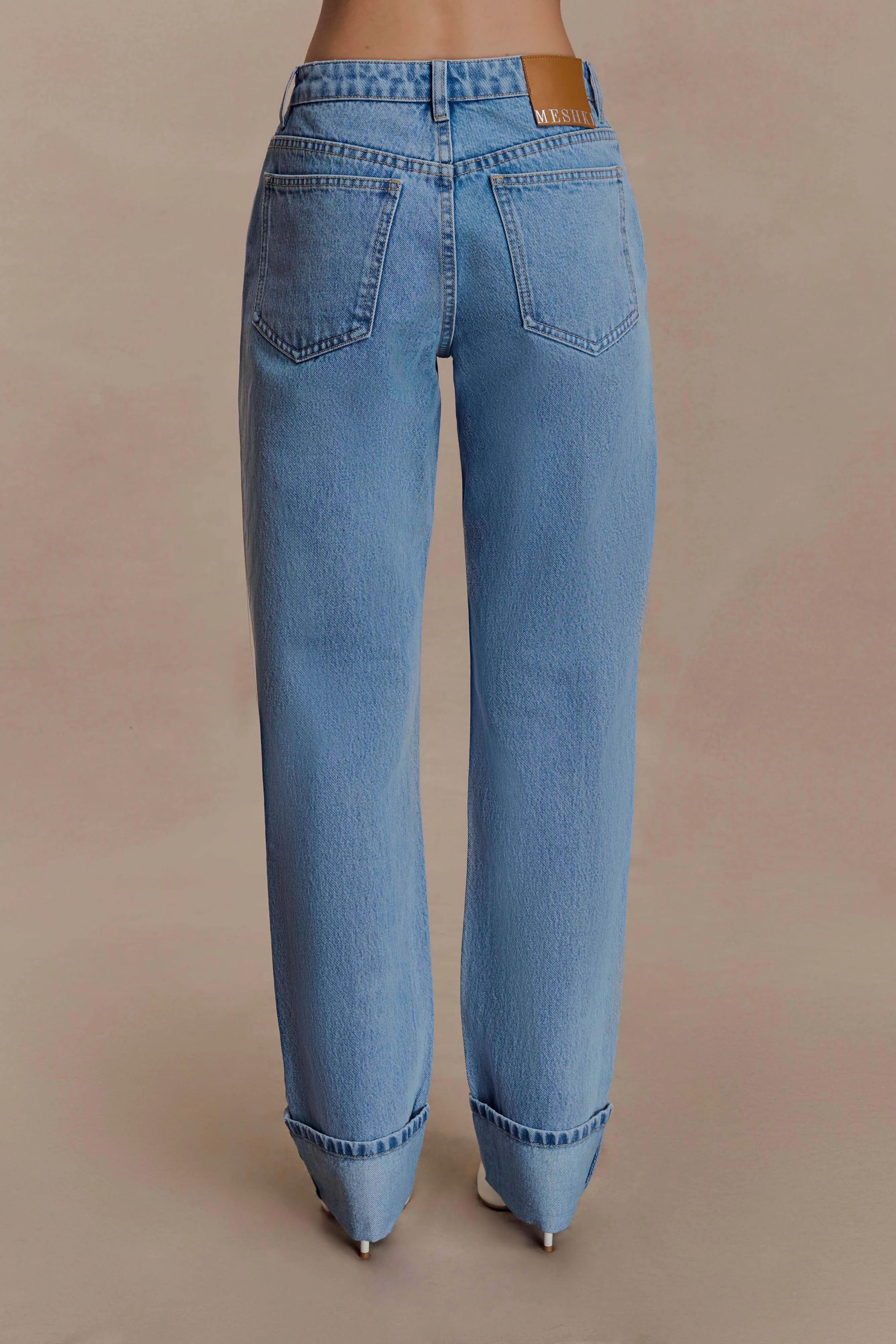Kirralee Straight Leg Cuffed Jeans - Classic Blue StretchMaterial Stretchable