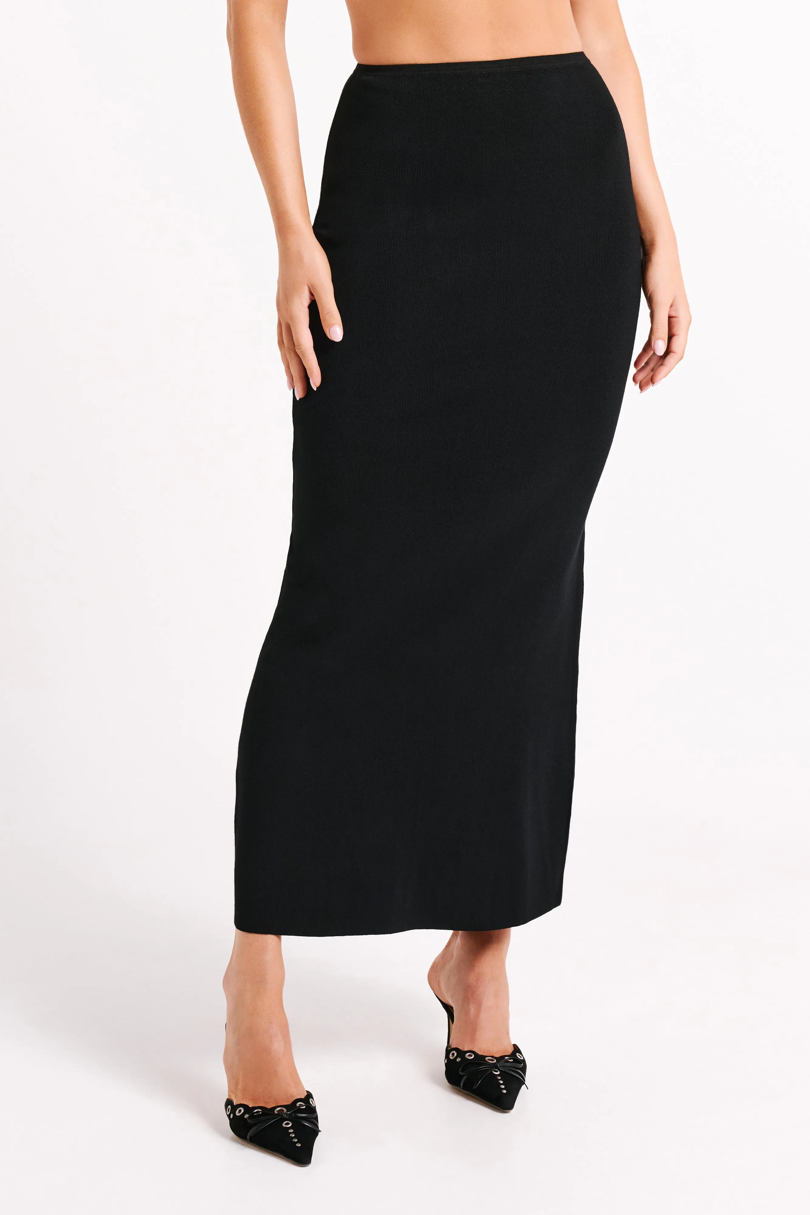 Avani Mid Rise Knit Maxi Skirt - Black anti slip grip quick dry