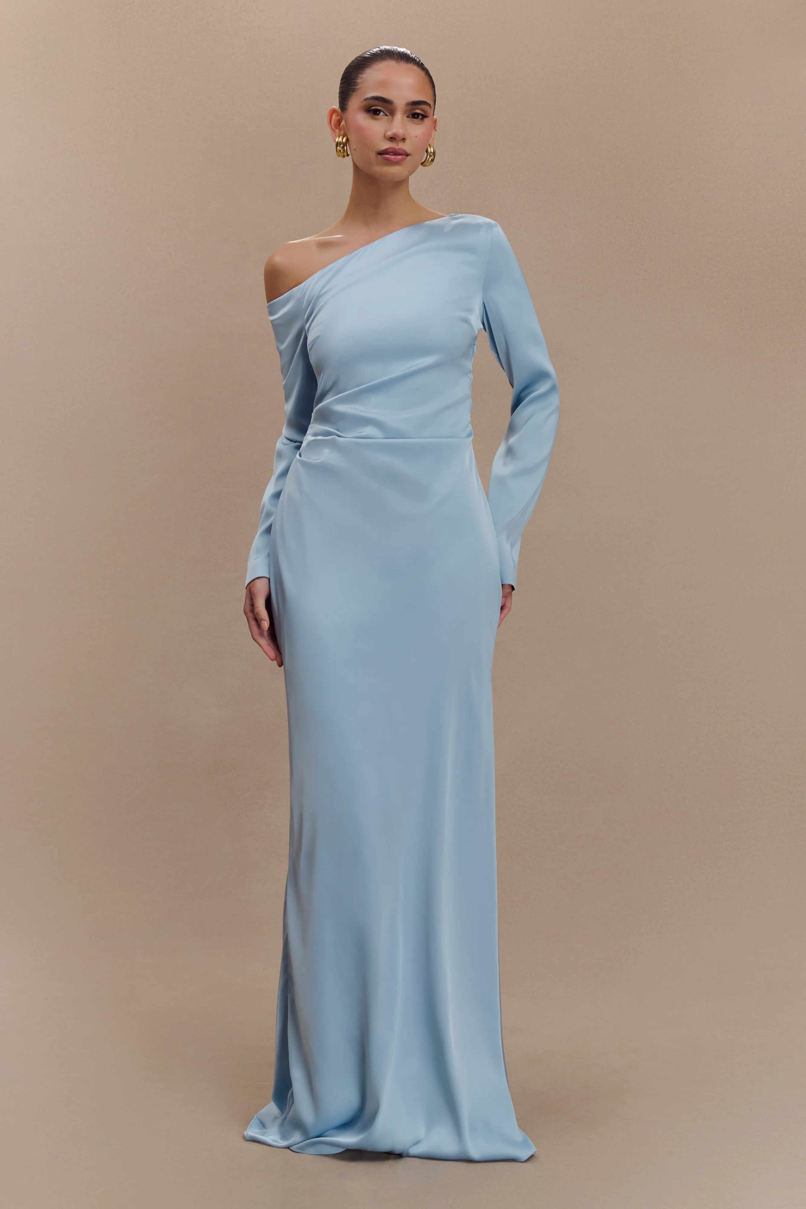 Minimal Cut Travel-Essential Avery Long Sleeve Maxi Dress - Cornflower Blue