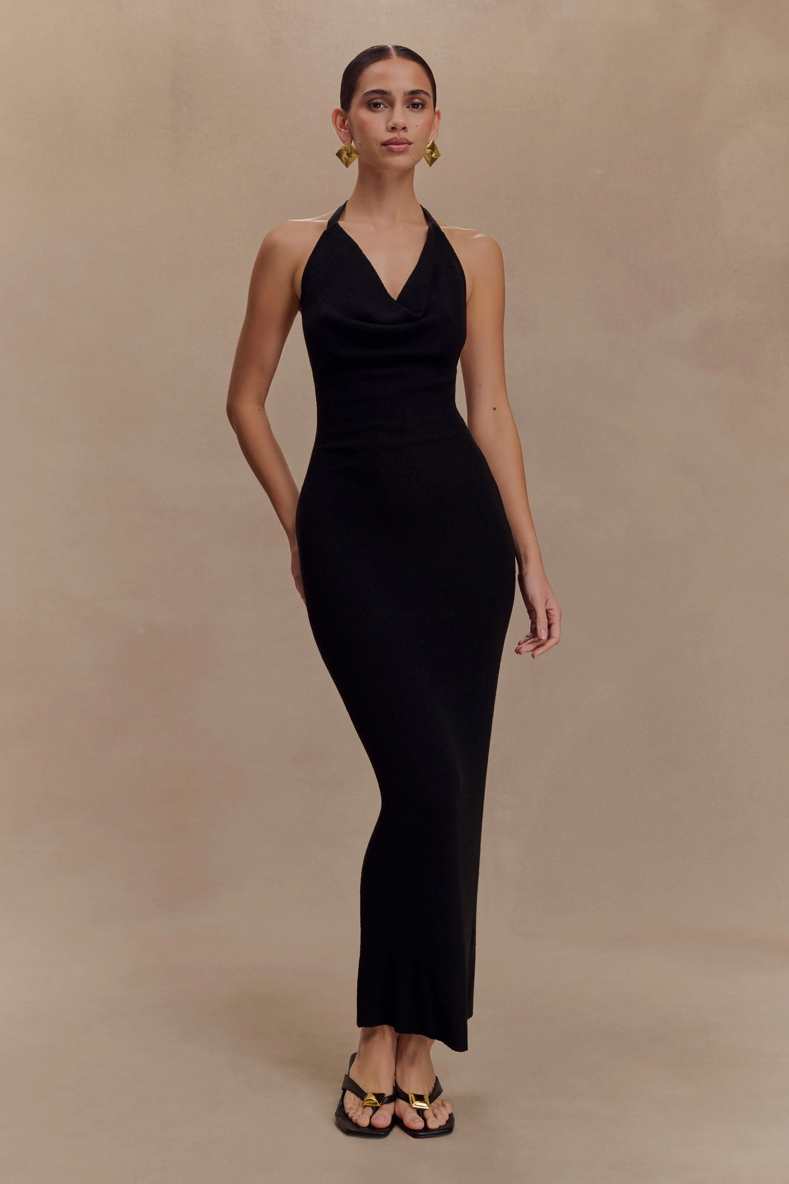 Ayella Cowl Knit Maxi Dress - Black Air Touch Pink Glow